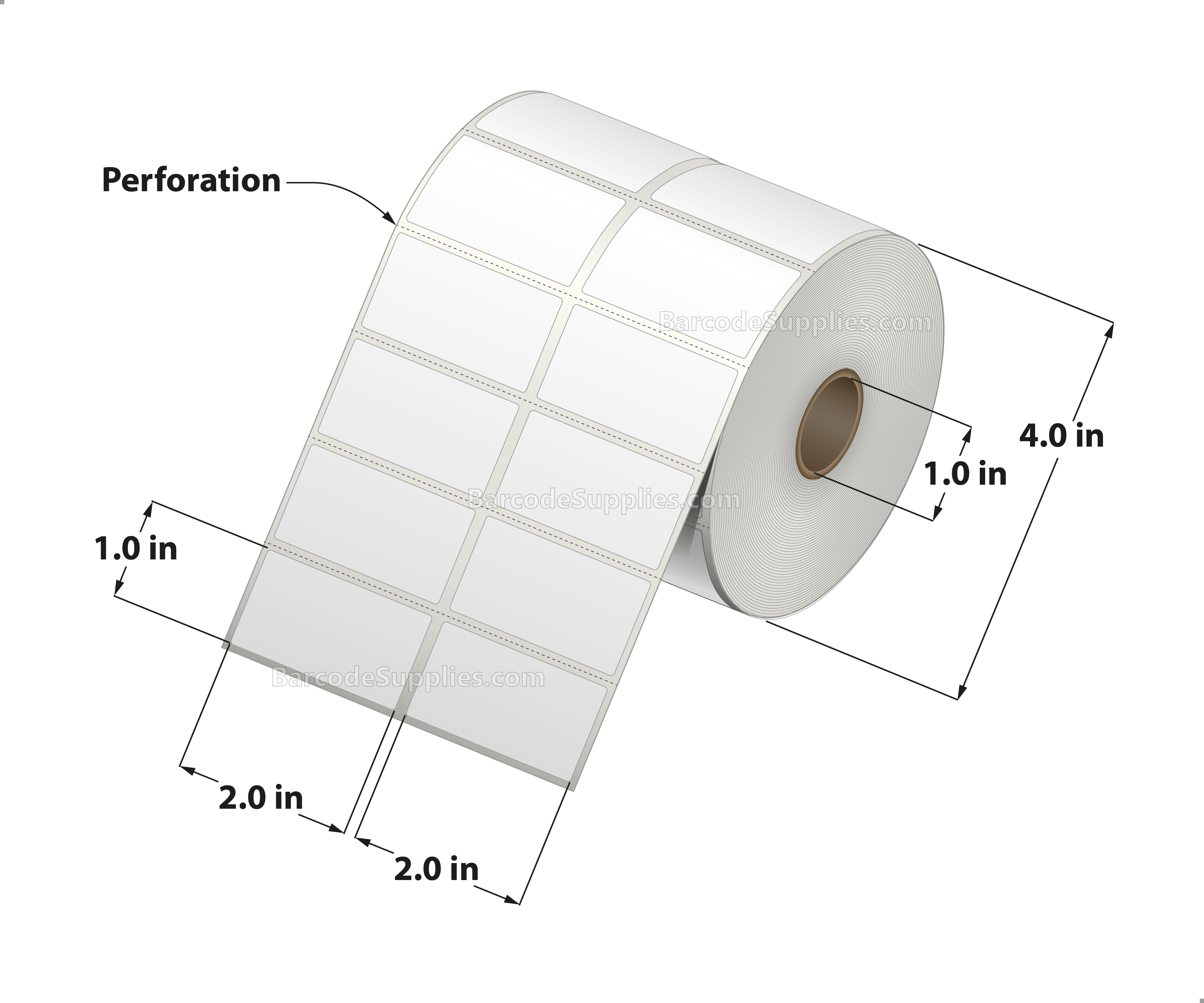 2.00 x 1.00 Direct Thermal Labels - 1" Core Rolls - 33000 Labels