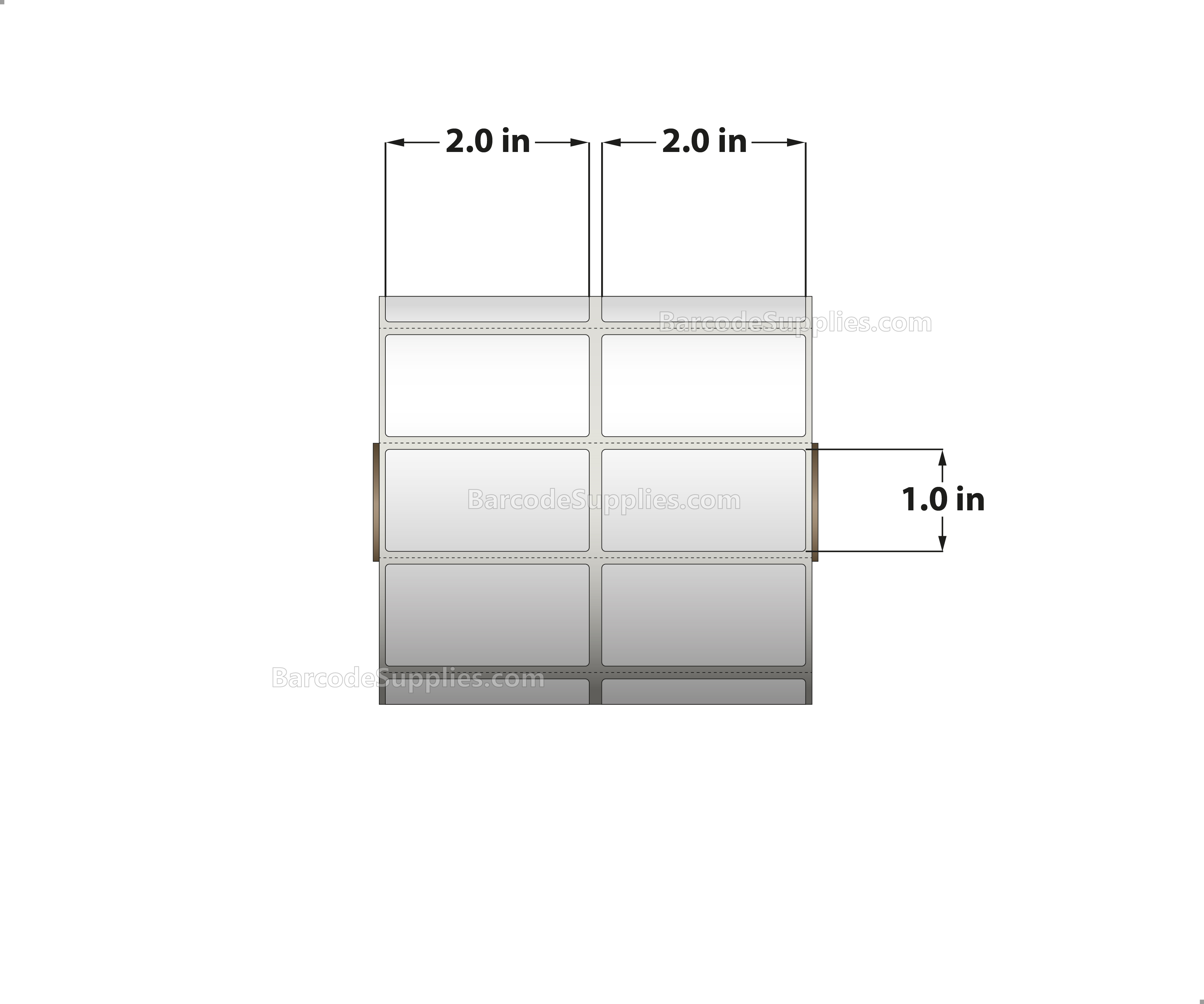 2.00 x 1.00 Direct Thermal Labels - 1" Core Rolls - 33000 Labels