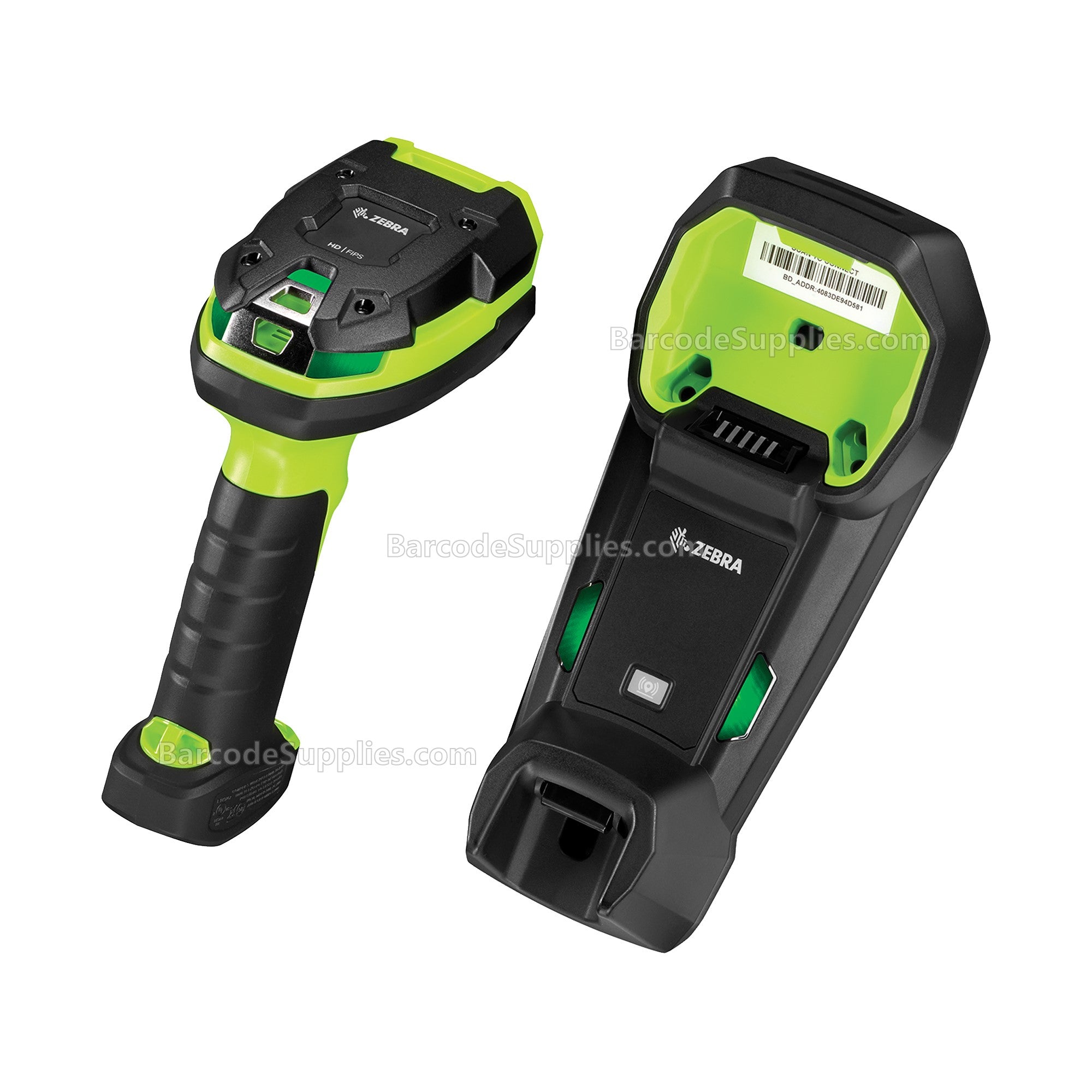 Zebra DS3678-ER Rugged Green Vibration Motor Standard Cradle USB KIT: DS3678-ER2F003VZWW Scanner, CBA-U42-S07PAR Shielded USB Cable supports 12V p/s, STB3678-C100F3WW Cradle, PWR-BGA12V50W0WW Power Supply, CBL-DC-451A1-01 and 23844-00-00R Line Cord