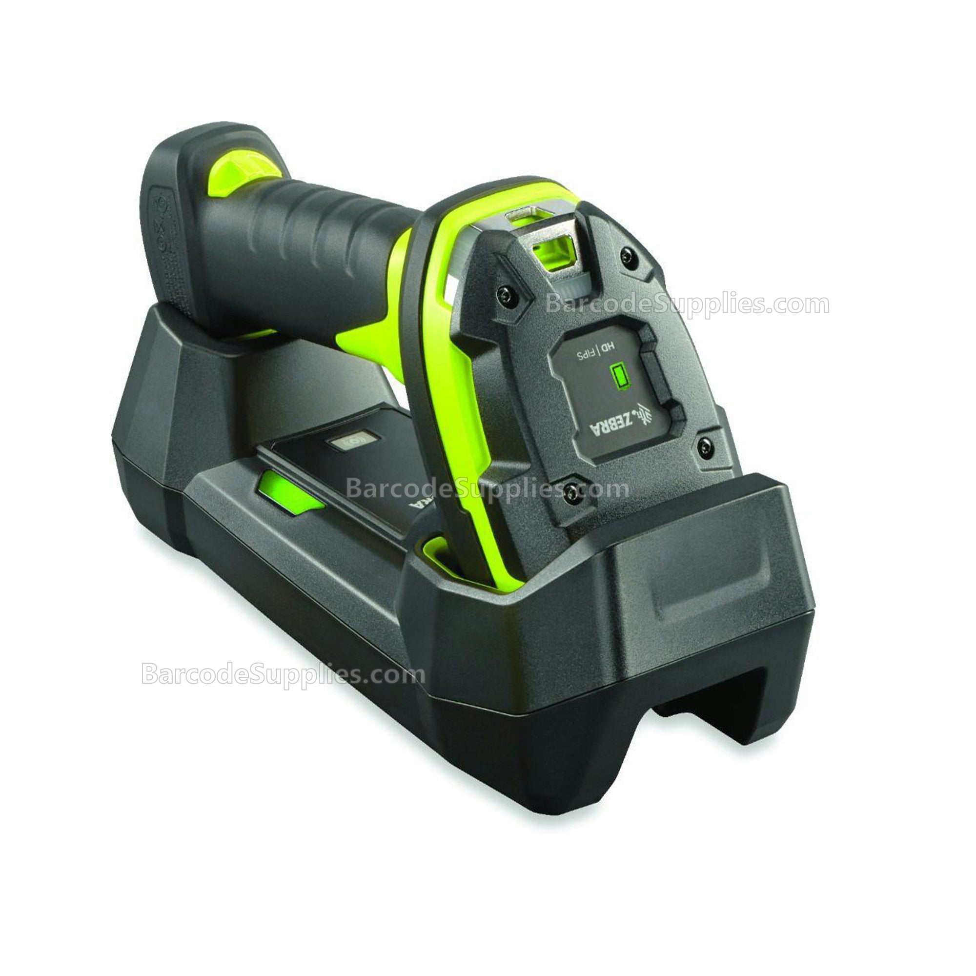 Zebra LI3678-SR Rugged Green Vibration Motor Standard Cradle USB KIT: LI3678-SR0F003VZWW Scanner, CBA-U42-S07PAR Shielded USB Cable supports 12V p/s, STB3678-C100F3WW Cradle, PWR-BGA12V50W0WW Power Supply, CBL-DC-451A1-01 and 23844-00-00R Line Cords