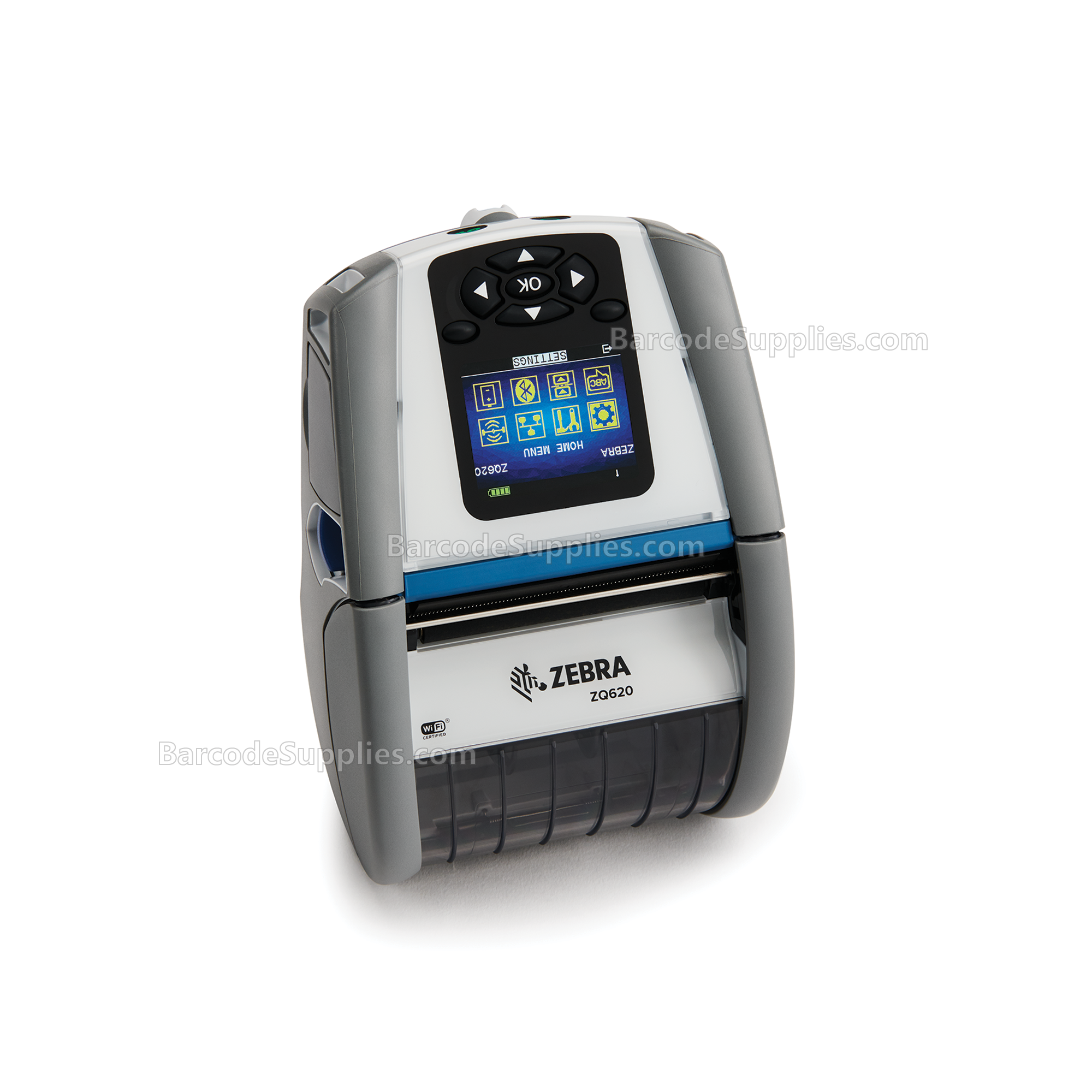 Zebra DT Printer ZQ620 Plus 3/72mm Healthcare; English fonts,Dual 802.11AC / BT4.x, Linered platen, 0.75 core, Group 0, Belt clip