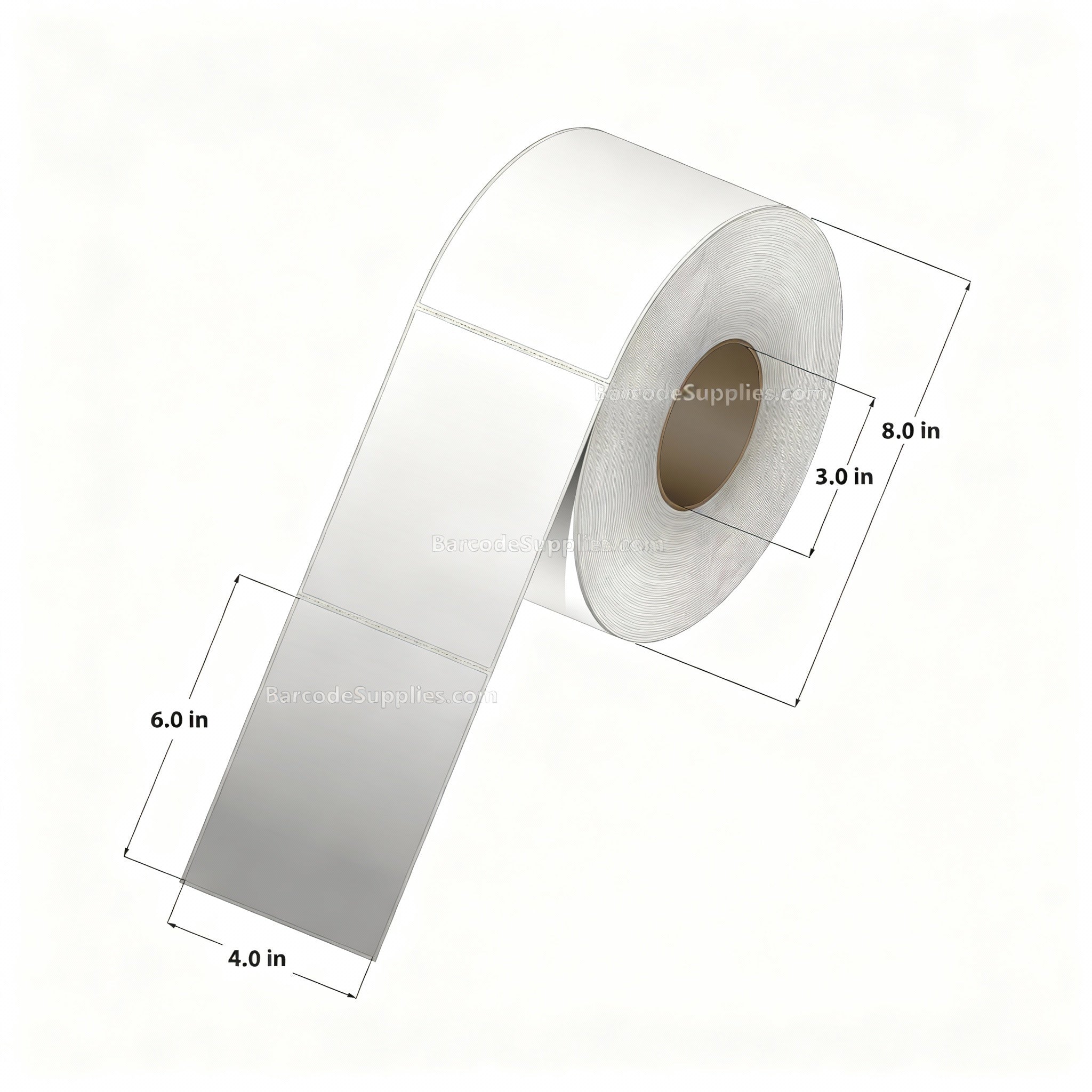 4.00 x 6.00 Thermal Transfer Labels - 3" Core Rolls - Wound Out - No Perforations - 4000 Labels