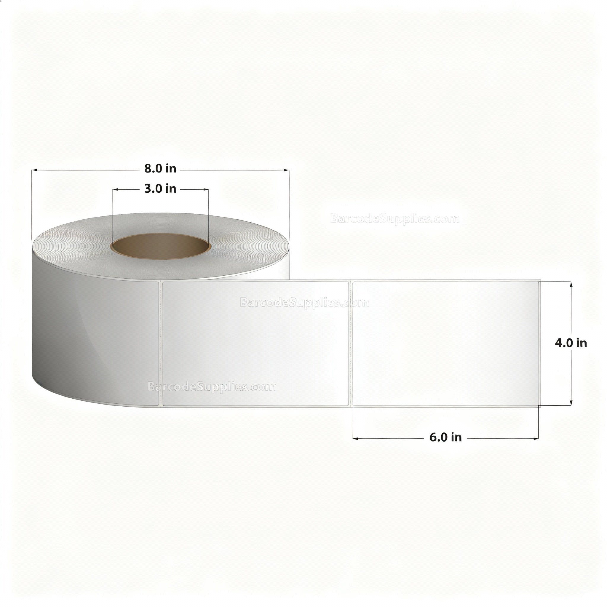 4.00 x 6.00 Thermal Transfer Labels - 3" Core Rolls - Wound Out - No Perforations - 4000 Labels