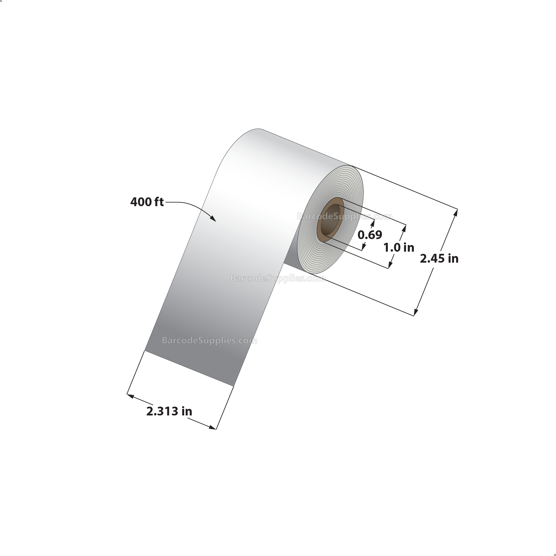 231400-T 2.3125" X 400' Thermal Receipt Paper Rolls - 11/16" x 1" Core - 2.45" OD - Case of 12 Rolls