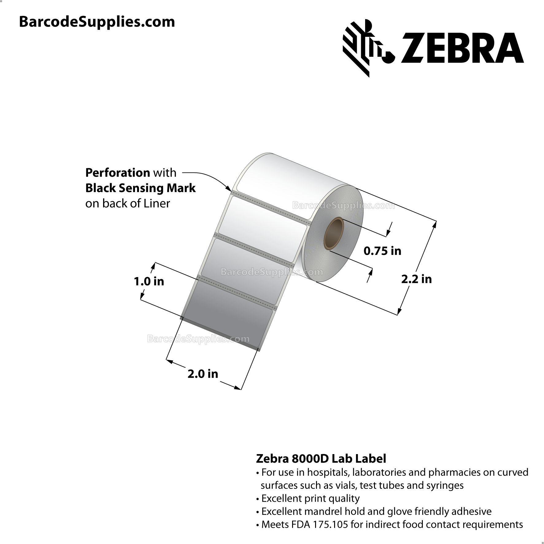 2 x 1 Direct Thermal Labels - 10025486 2 x 1 Direct Thermal Labels - 10025486