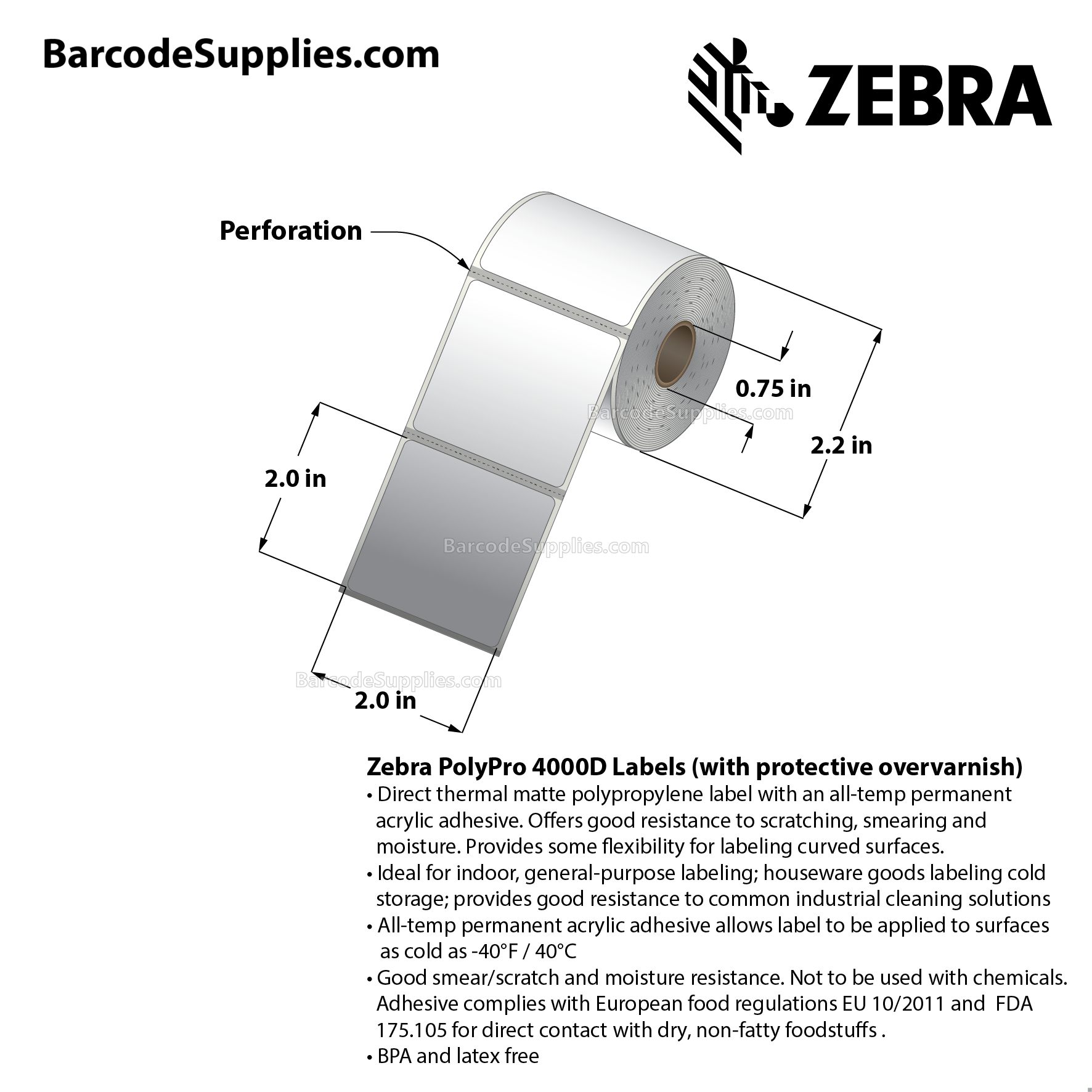 2 x 2 Direct Thermal Labels - 10017578