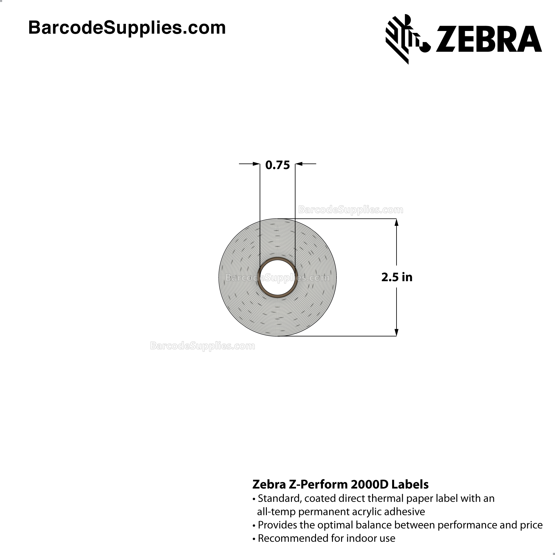 2.94 x 4.94 Direct Thermal White Z-Perform 2000D Labels With All-Temp Adhesive - Black mark sensing - Not Perforated - 130 Labels Per Roll - Carton Of 36 Rolls - 4680 Labels Total - MPN: LD-R6AD5W