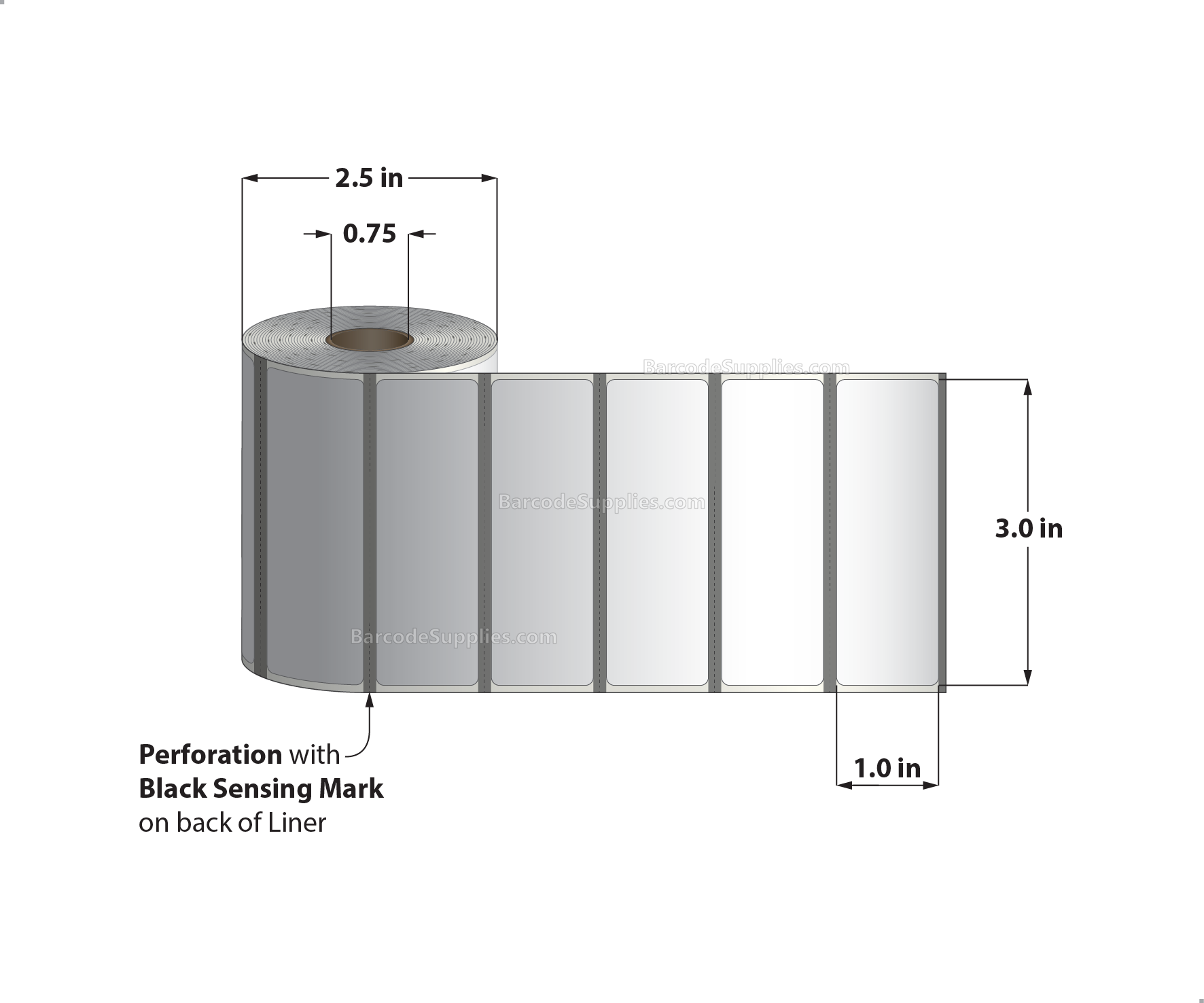 3 x 1 Direct Thermal White Labels With Acrylic Adhesive - Perforated - 560 Labels Per Roll - Carton Of 36 Rolls - 20160 Labels Total - MPN: RD-3-1-560-075