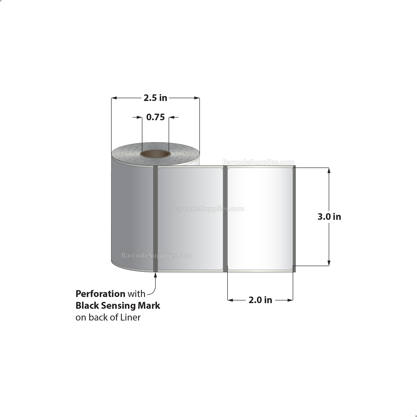 3 x 2 Direct Thermal White Labels With Acrylic Adhesive - Perforated - 300 Labels Per Roll - Carton Of 36 Rolls - 10800 Labels Total - MPN: RD-3-2-300-075