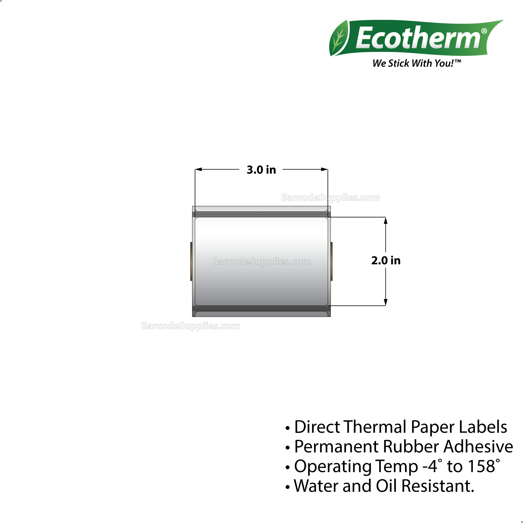 3 x 2 Direct Thermal White Labels With Rubber Adhesive - Perforated - 210 Labels Per Roll - Carton Of 25 Rolls - 5250 Labels Total - MPN: ECOTHERM13110-25