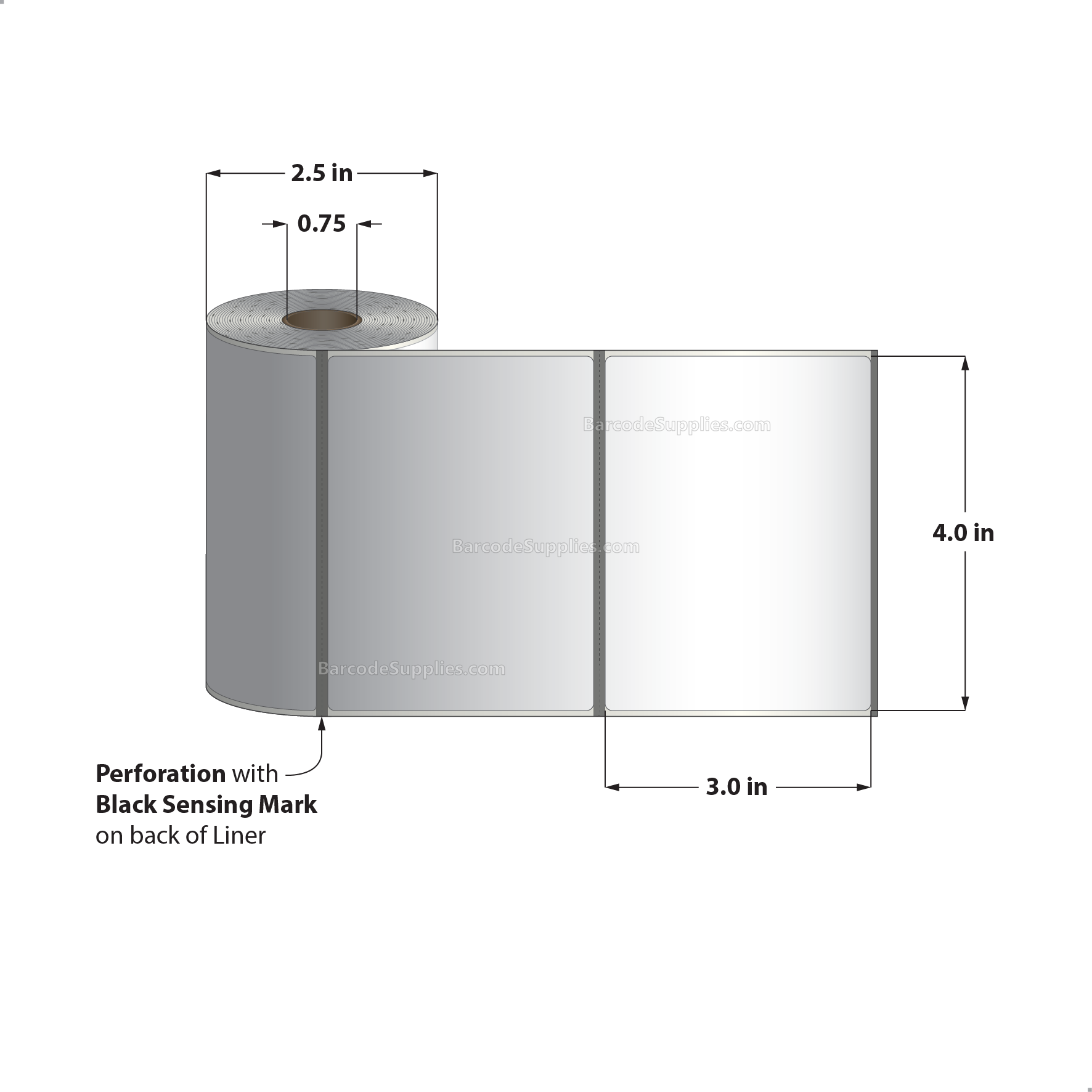4 x 3 Direct Thermal White Labels With Acrylic Adhesive - Perforated - 200 Labels Per Roll - Carton Of 36 Rolls - 7200 Labels Total - MPN: RD-4-3-200-075