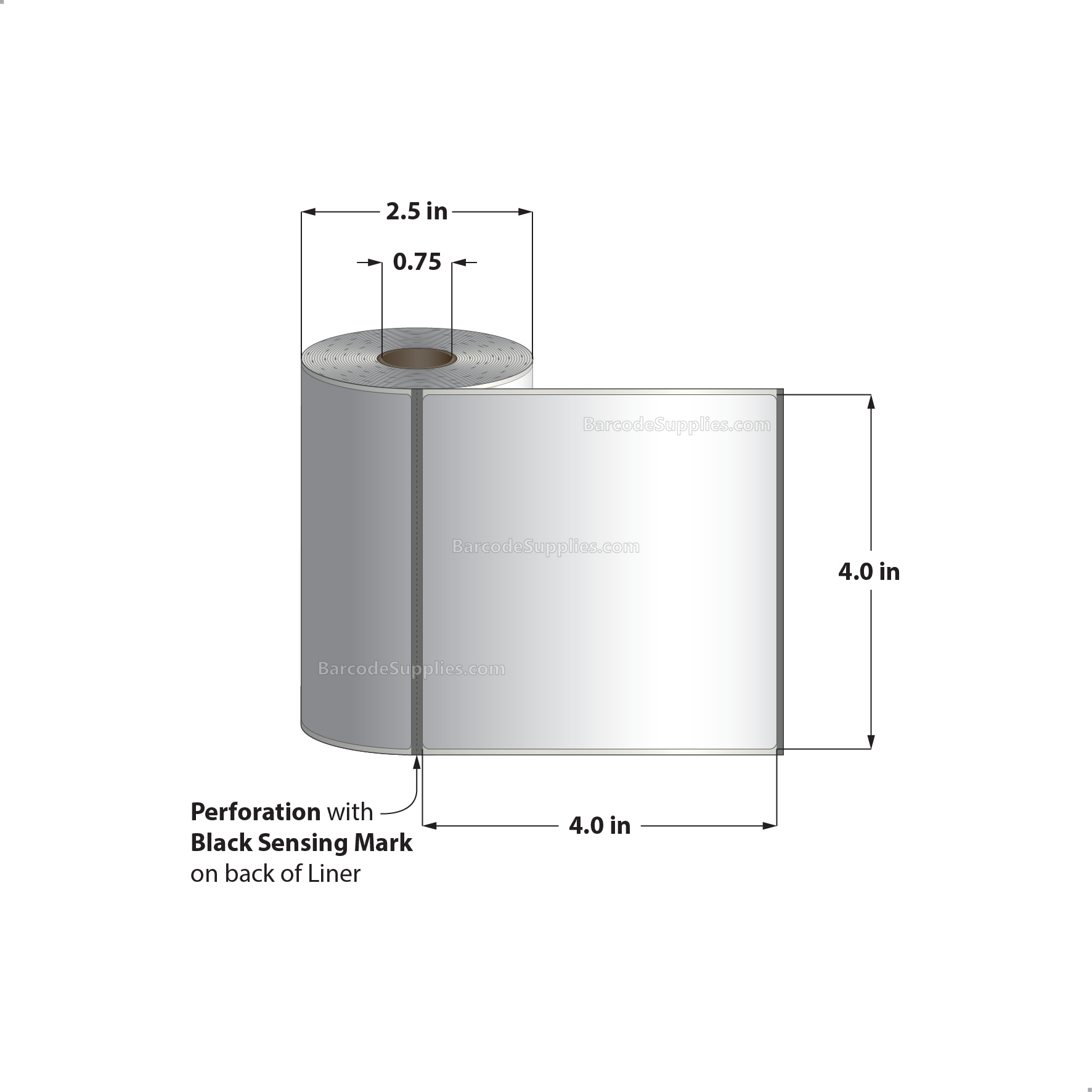 4 x 4 Direct Thermal White Labels With Rubber Adhesive - Perforated - 160 Labels Per Roll - Carton Of 36 Rolls - 5760 Labels Total - MPN: QLD400400-P