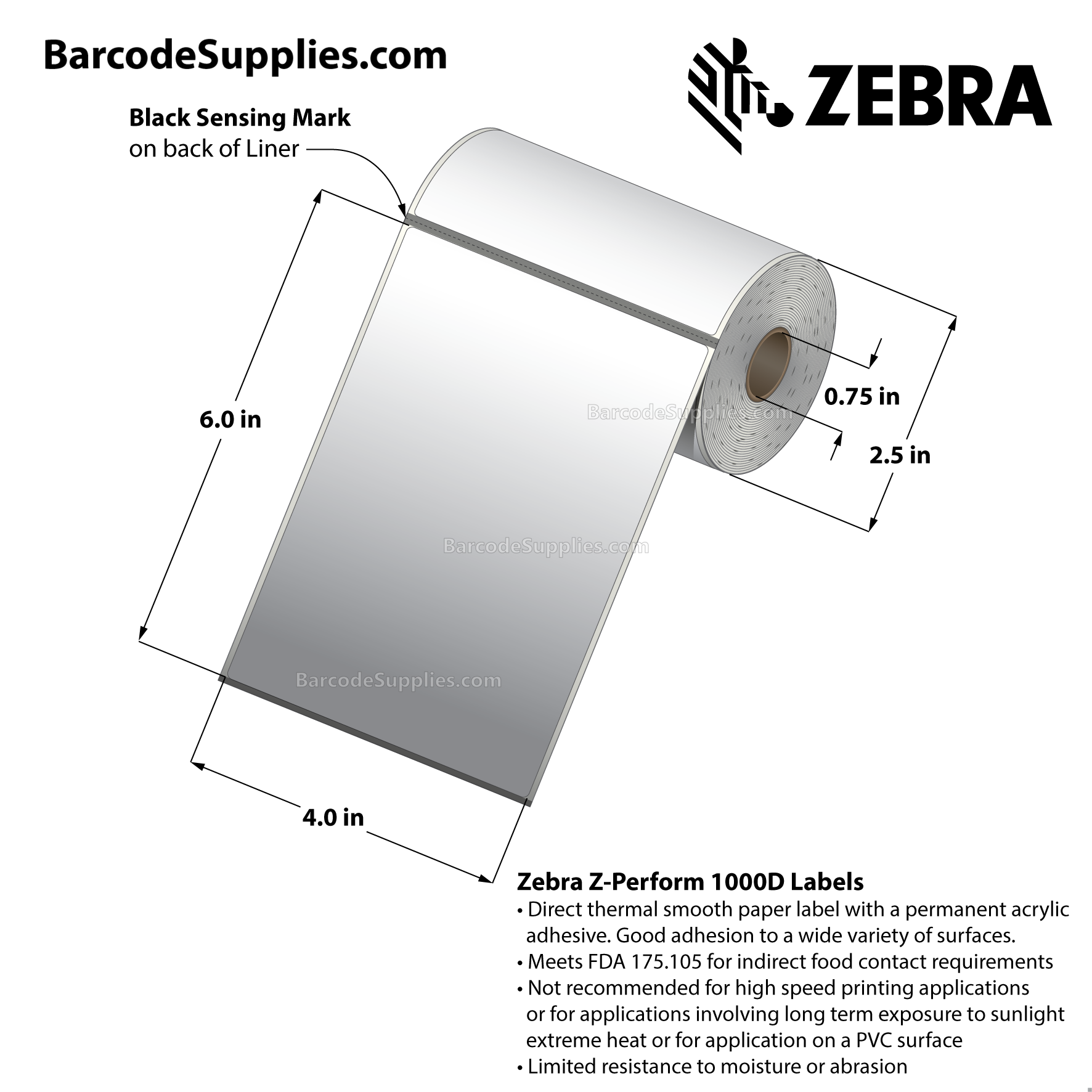Etiquette ZEBRA adhésive papier thermique top format 57x51mm