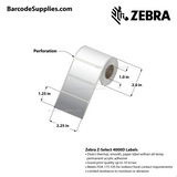 Zebra 2.25 x 1.25 Direct Thermal Labels - Z-Select 4000D - 1" Core Rolls - 3120 Labels