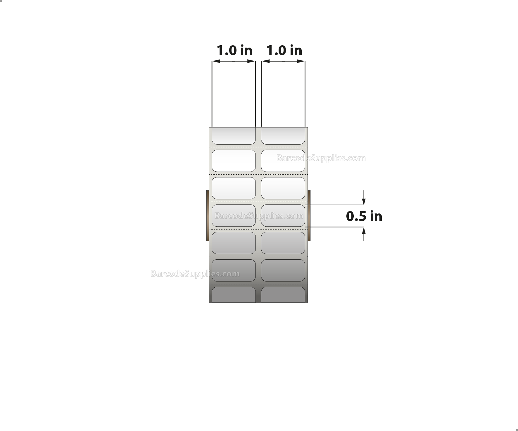 1 x 0.5 Direct Thermal White Labels With Acrylic Adhesive - Perforated - 4900 Labels Per Roll - Carton Of 12 Rolls - 58800 Labels Total - MPN: RD-1-05-4900-1