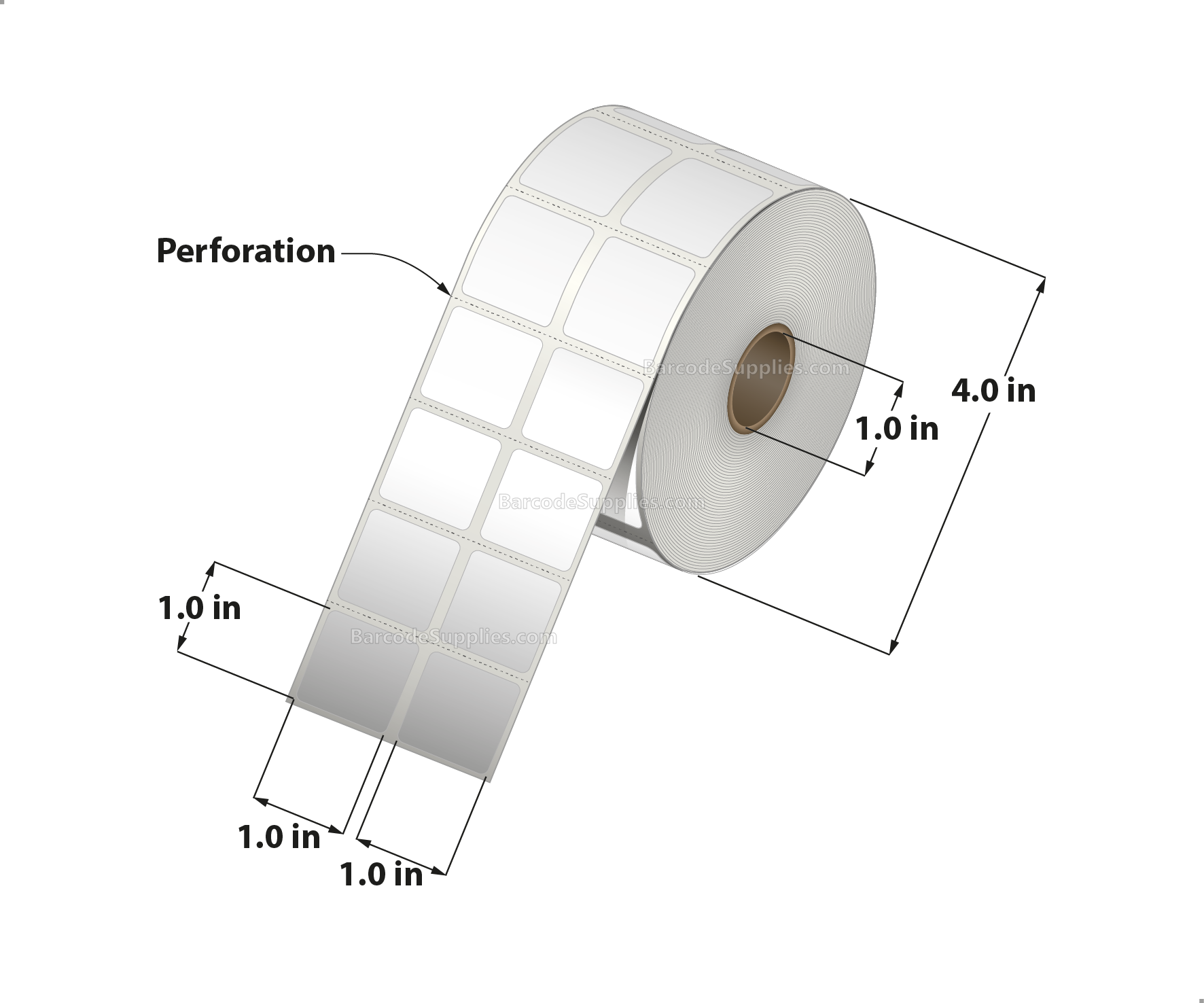 1 x 1 Direct Thermal White Labels With Acrylic Adhesive - Perforated - 2750 Labels Per Roll - Carton Of 12 Rolls - 33000 Labels Total - MPN: RD-1-1-2750-1