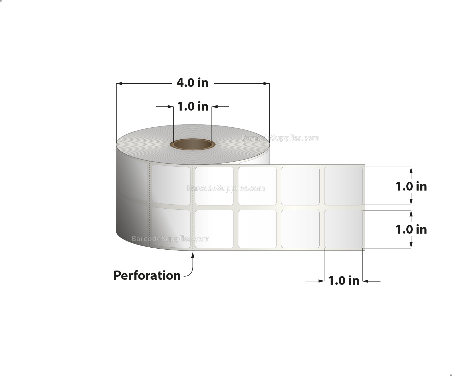 1 x 1 Direct Thermal White Labels With Acrylic Adhesive - Perforated - 2750 Labels Per Roll - Carton Of 12 Rolls - 33000 Labels Total - MPN: RD-1-1-2750-1