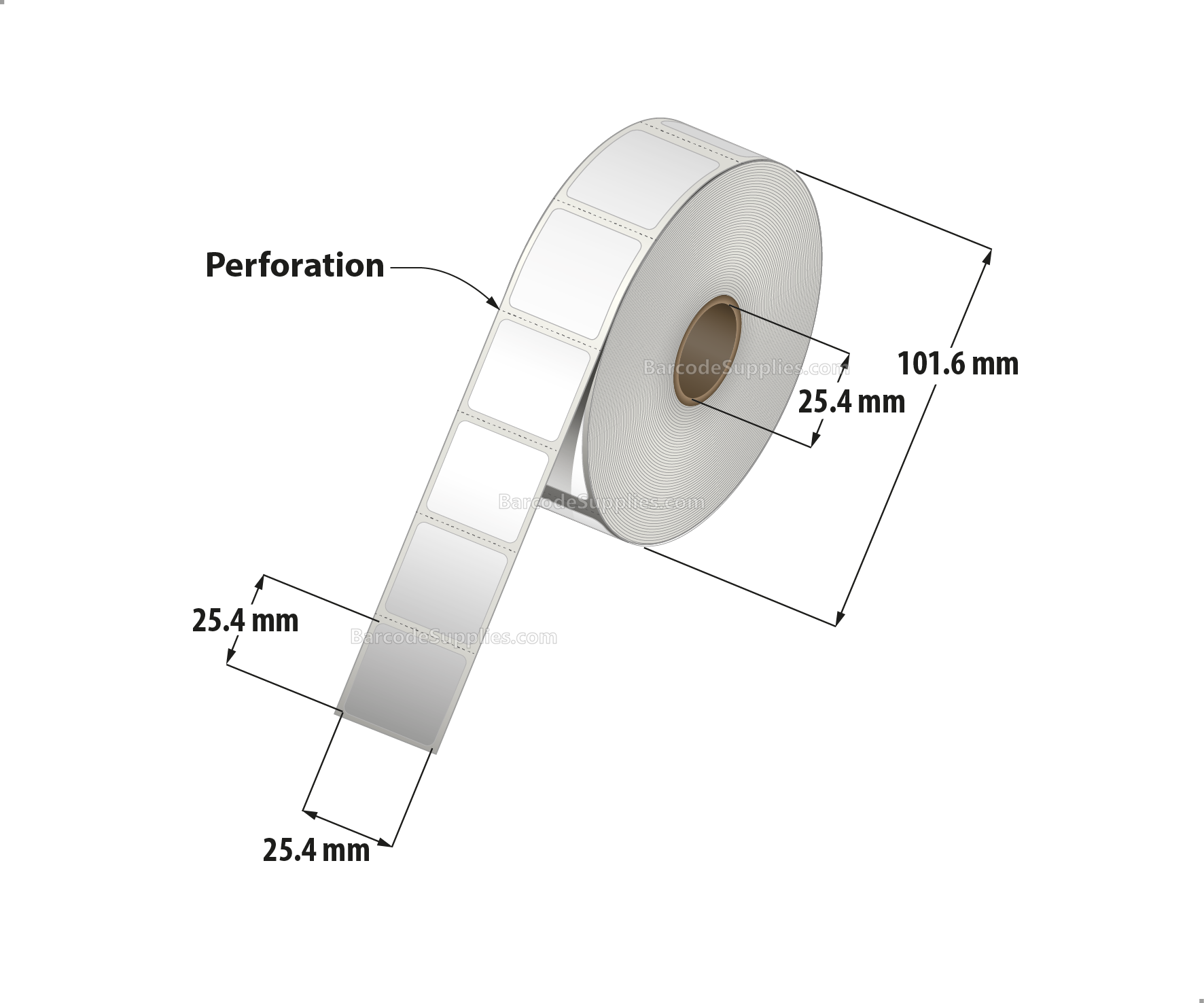 1 x 1 Thermal Transfer White Labels With Permanent Acrylic Adhesive - Perforated - 1310 Labels Per Roll - Carton Of 4 Rolls - 5240 Labels Total - MPN: TH151-14PTT