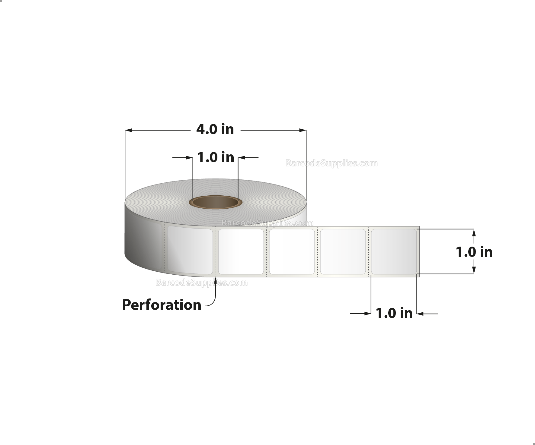 1 x 1 Thermal Transfer White Labels With Permanent Acrylic Adhesive - Perforated - 1310 Labels Per Roll - Carton Of 4 Rolls - 5240 Labels Total - MPN: TH151-14PTT