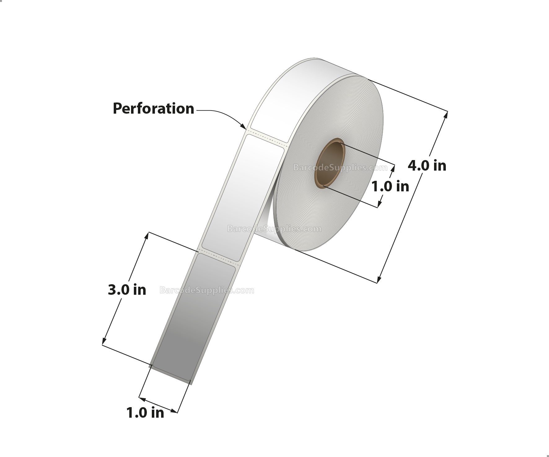 1 x 3 Direct Thermal White Labels With Acrylic Adhesive - Perforated - 500 Labels Per Roll - Carton Of 12 Rolls - 6000 Labels Total - MPN: RD-1-3-500-1