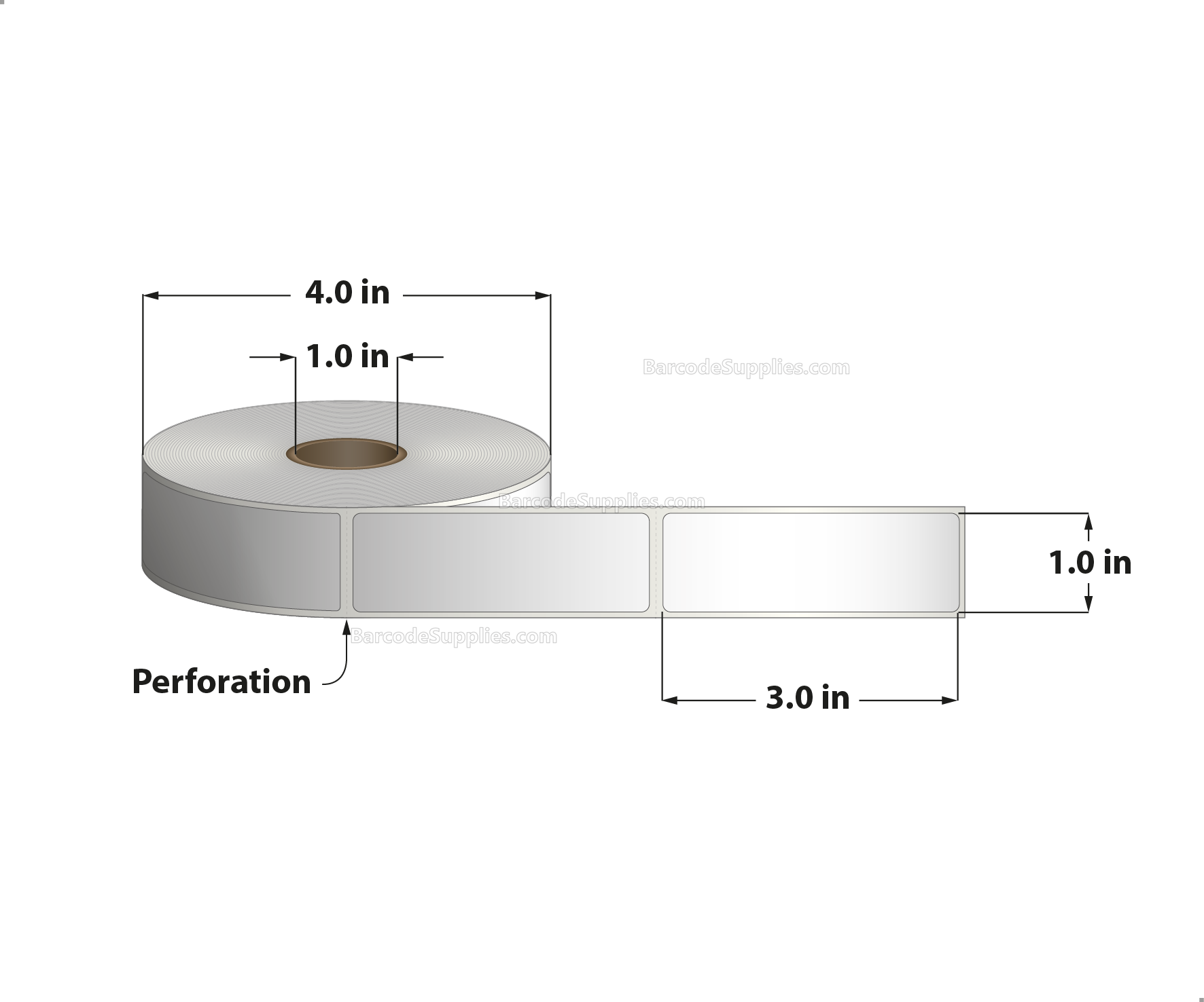 1 x 3 Direct Thermal White Labels With Acrylic Adhesive - Perforated - 500 Labels Per Roll - Carton Of 12 Rolls - 6000 Labels Total - MPN: RD-1-3-500-1