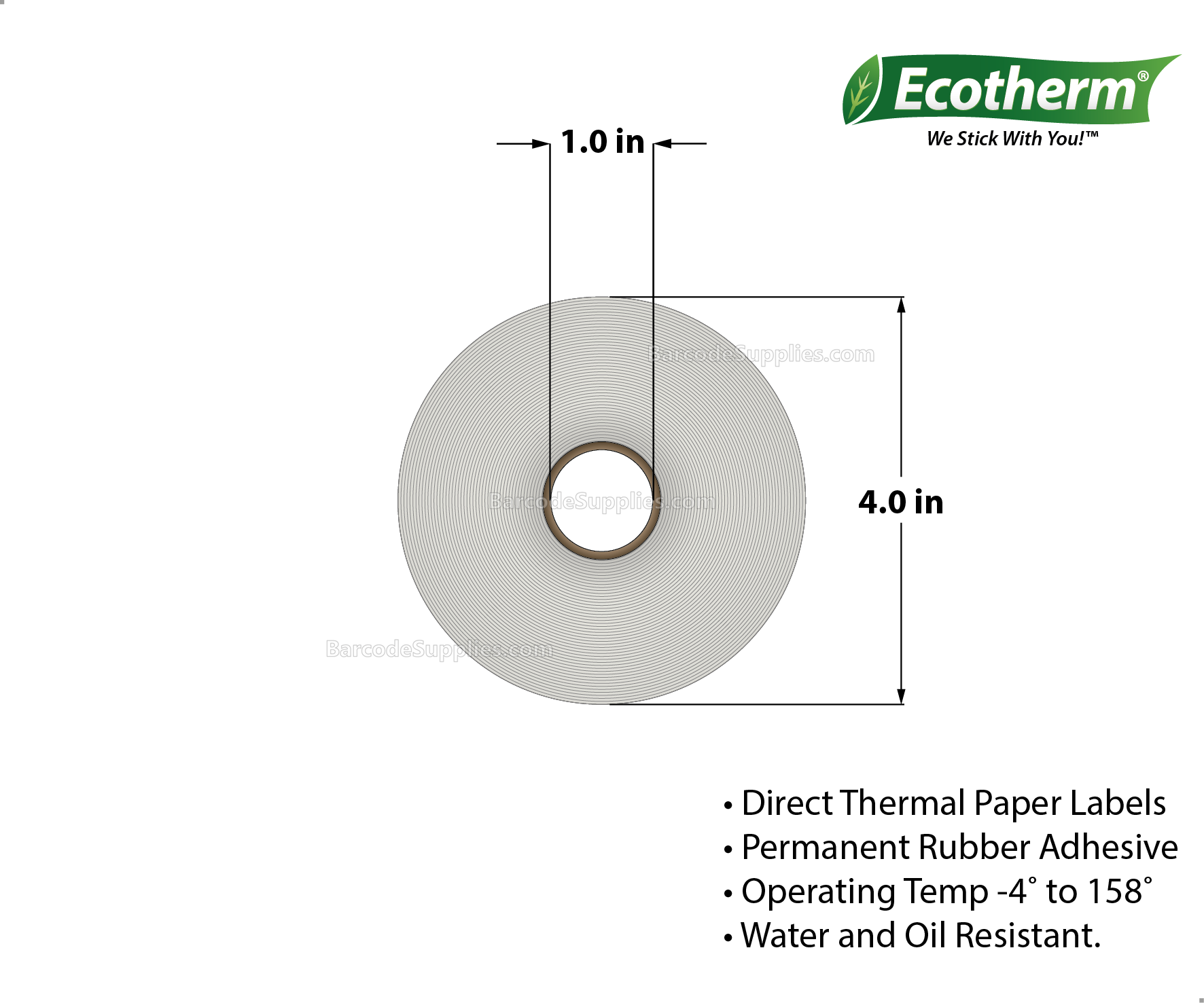 1 x 3 Direct Thermal White Labels With Rubber Adhesive - Perforated - 840 Labels Per Roll - Carton Of 6 Rolls - 5040 Labels Total - MPN: ECOTHERM15112-6