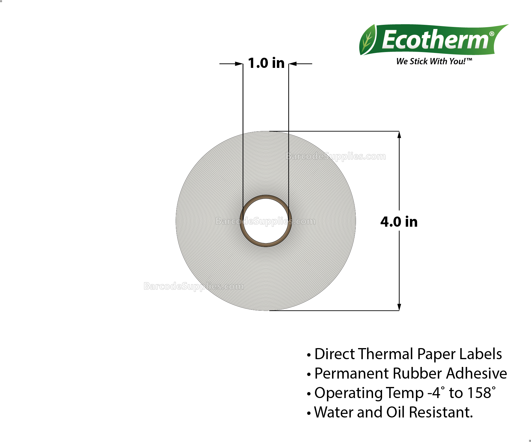 1.2 x 0.85 Direct Thermal White Labels With Rubber Adhesive - Perforated - 2200 Labels Per Roll - Carton Of 4 Rolls - 8800 Labels Total - MPN: ECOTHERM14131-4