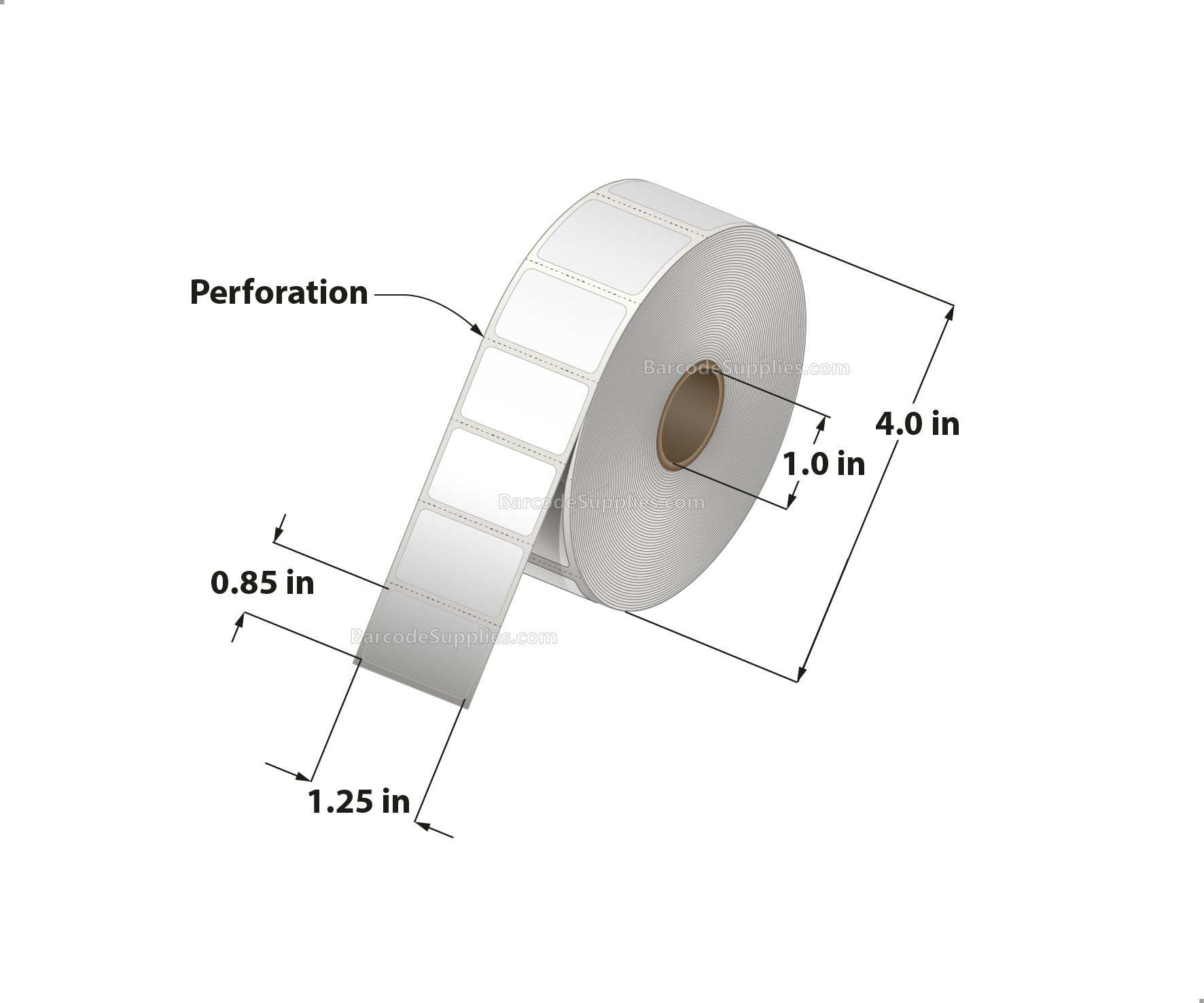 1.25 x 0.85 Direct Thermal White Labels With Acrylic Adhesive - Perforated - 1800 Labels Per Roll - Carton Of 12 Rolls - 21600 Labels Total - MPN: RD-125-085-1800-1