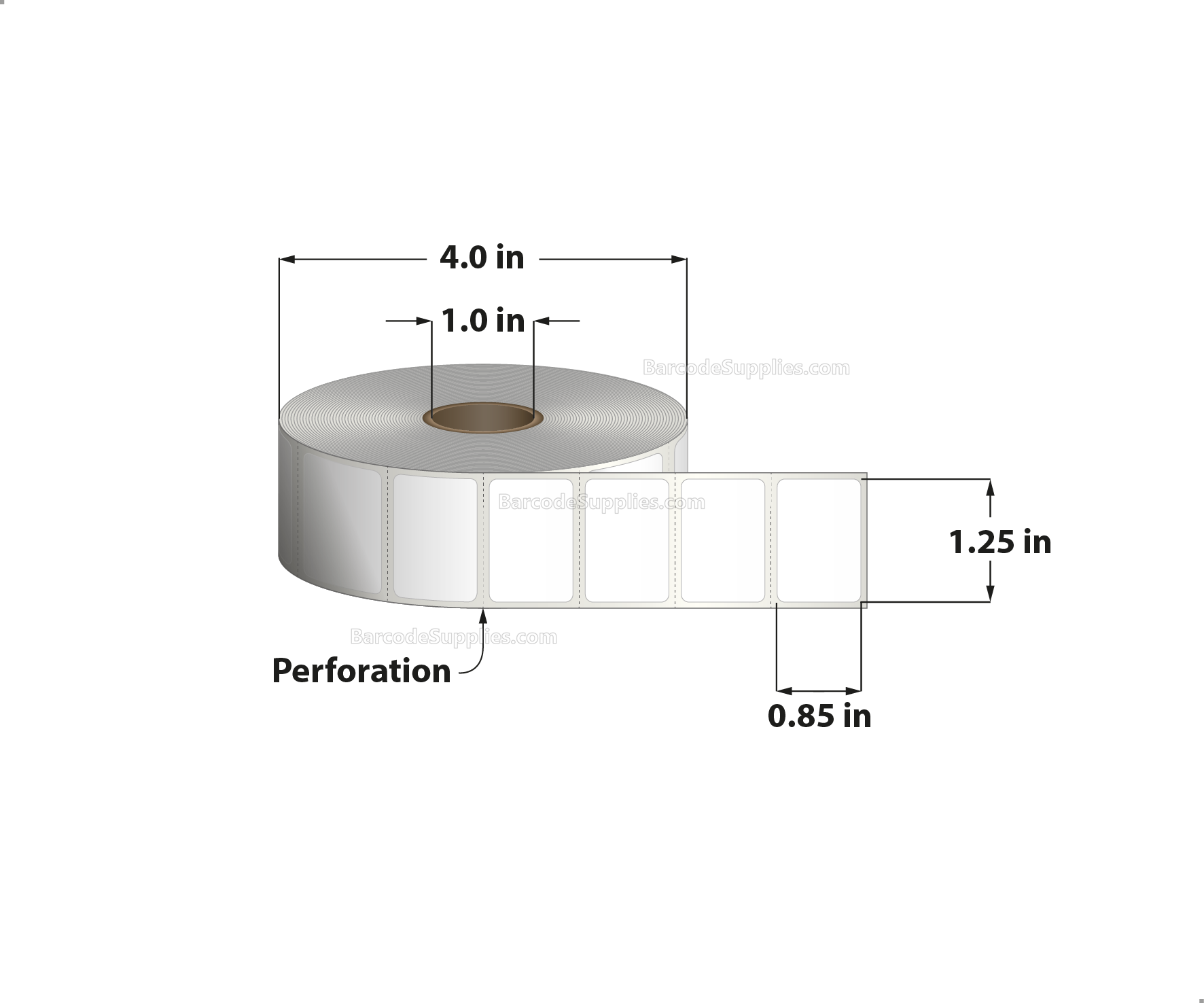 1.25 x 0.85 Direct Thermal White Labels With Acrylic Adhesive - Perforated - 1800 Labels Per Roll - Carton Of 12 Rolls - 21600 Labels Total - MPN: RD-125-085-1800-1