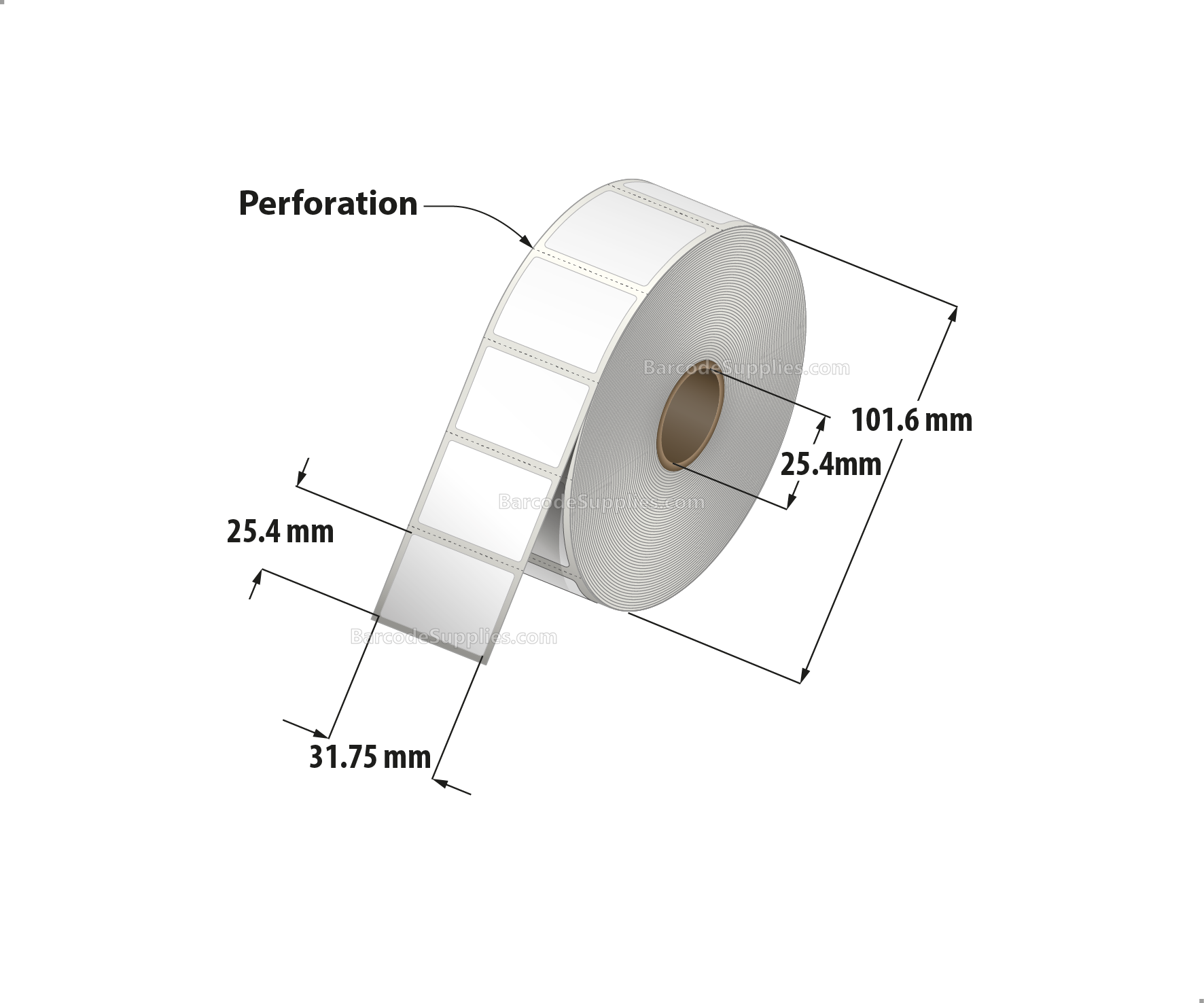 1.25 x 1 Direct Thermal White Labels With Rubber Adhesive - Perforated - 1380 Labels Per Roll - Carton Of 12 Rolls - 16560 Labels Total - MPN: RDT4-125100-1P