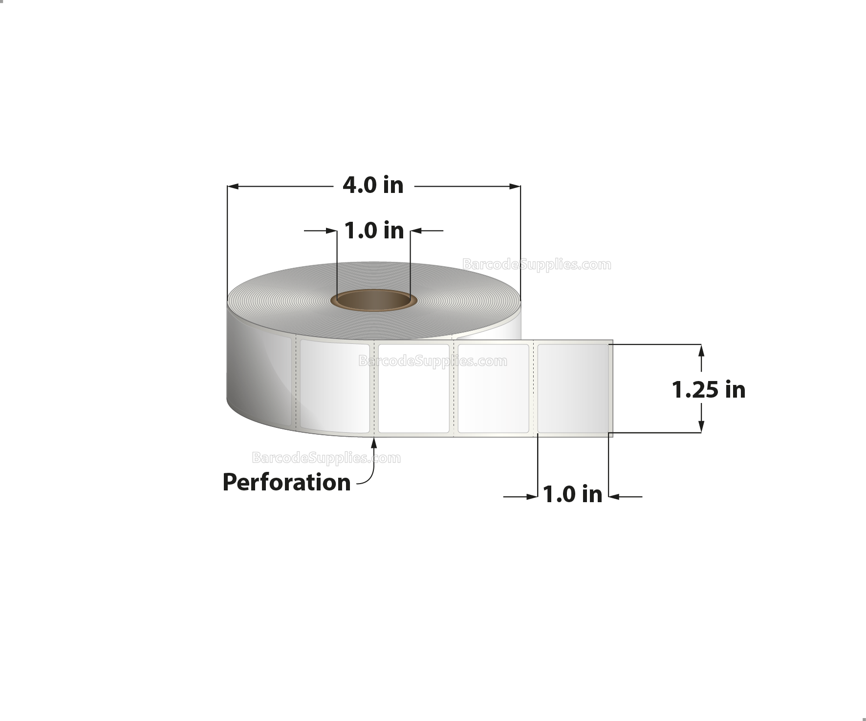 1.25 x 1 Direct Thermal White Labels With Rubber Adhesive - Perforated - 1380 Labels Per Roll - Carton Of 12 Rolls - 16560 Labels Total - MPN: RDT4-125100-1P