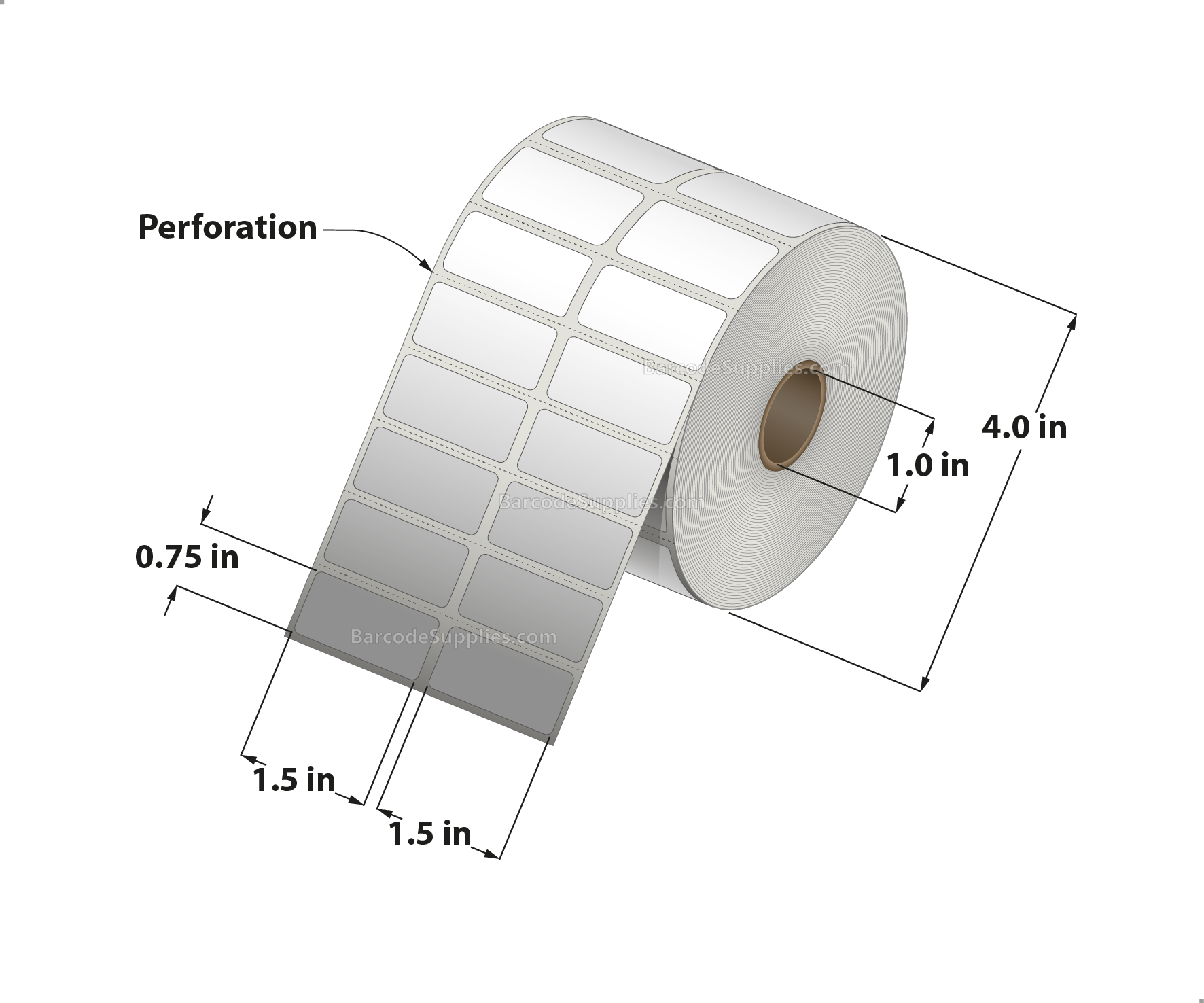 1.5 x 0.75 Direct Thermal White Labels With Acrylic Adhesive - Perforated - 3500 Labels Per Roll - Carton Of 12 Rolls - 42000 Labels Total - MPN: RD-15-075-3500-1