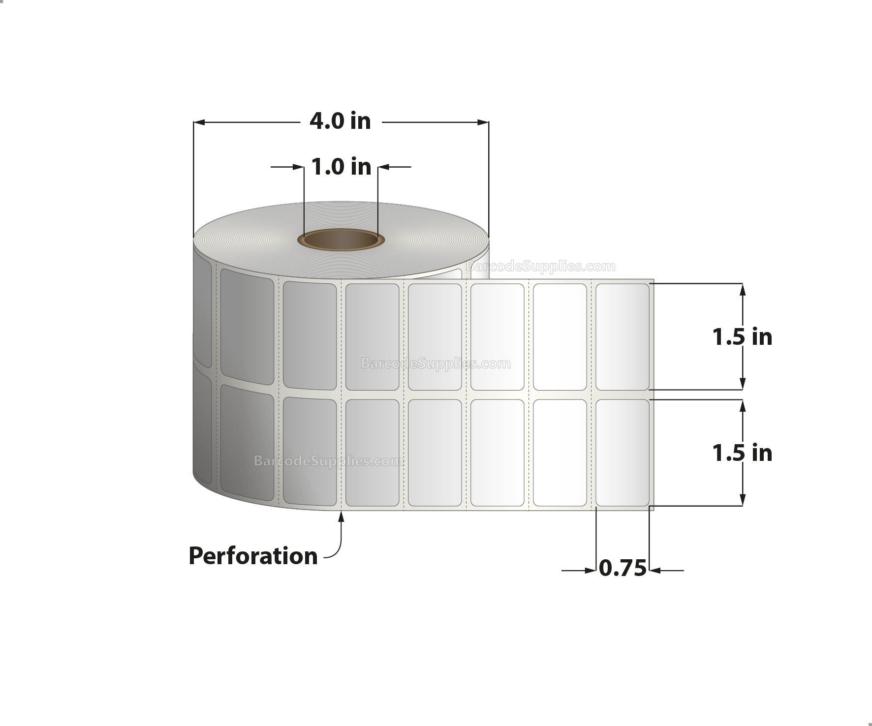 1.5 x 0.75 Direct Thermal White Labels With Acrylic Adhesive - Perforated - 3500 Labels Per Roll - Carton Of 12 Rolls - 42000 Labels Total - MPN: RD-15-075-3500-1