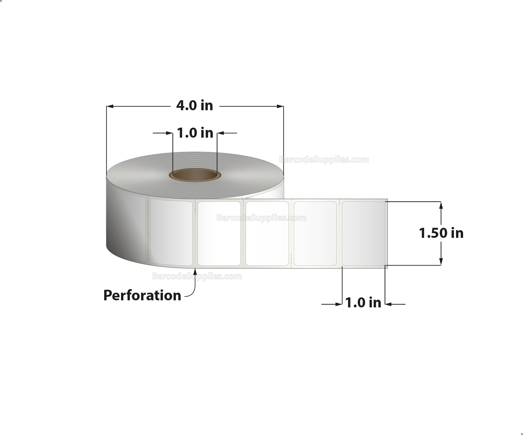 1.5 x 1 Direct Thermal White Labels With Acrylic Adhesive - Perforated - 1375 Labels Per Roll - Carton Of 12 Rolls - 16500 Labels Total - MPN: RD-15-1-1375-1