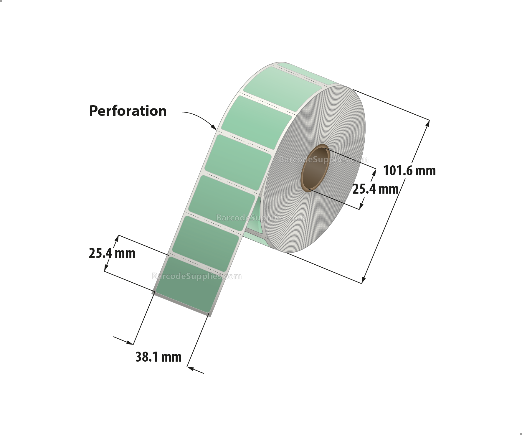 1.5 x 1 Direct Thermal Green Labels With Acrylic Adhesive - Perforated - 1375 Labels Per Roll - Carton Of 12 Rolls - 16500 Labels Total - MPN: RD-15-1-1375-GR
