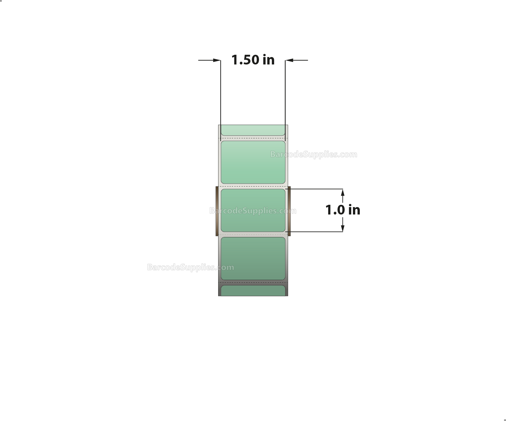 1.5 x 1 Direct Thermal Green Labels With Acrylic Adhesive - Perforated - 1375 Labels Per Roll - Carton Of 12 Rolls - 16500 Labels Total - MPN: RD-15-1-1375-GR