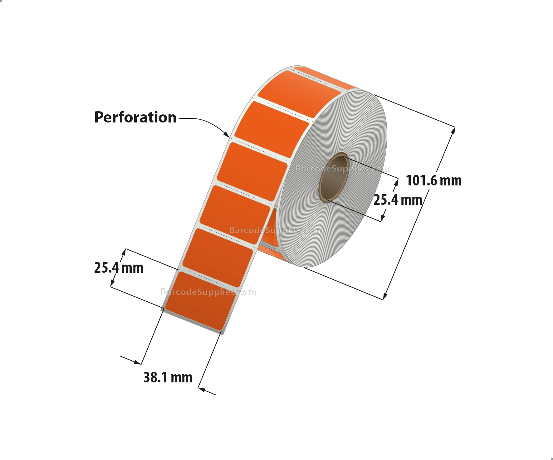 1.5 x 1 Direct Thermal Orange Labels With Acrylic Adhesive - Perforated - 1375 Labels Per Roll - Carton Of 12 Rolls - 16500 Labels Total - MPN: RD-15-1-1375-OR