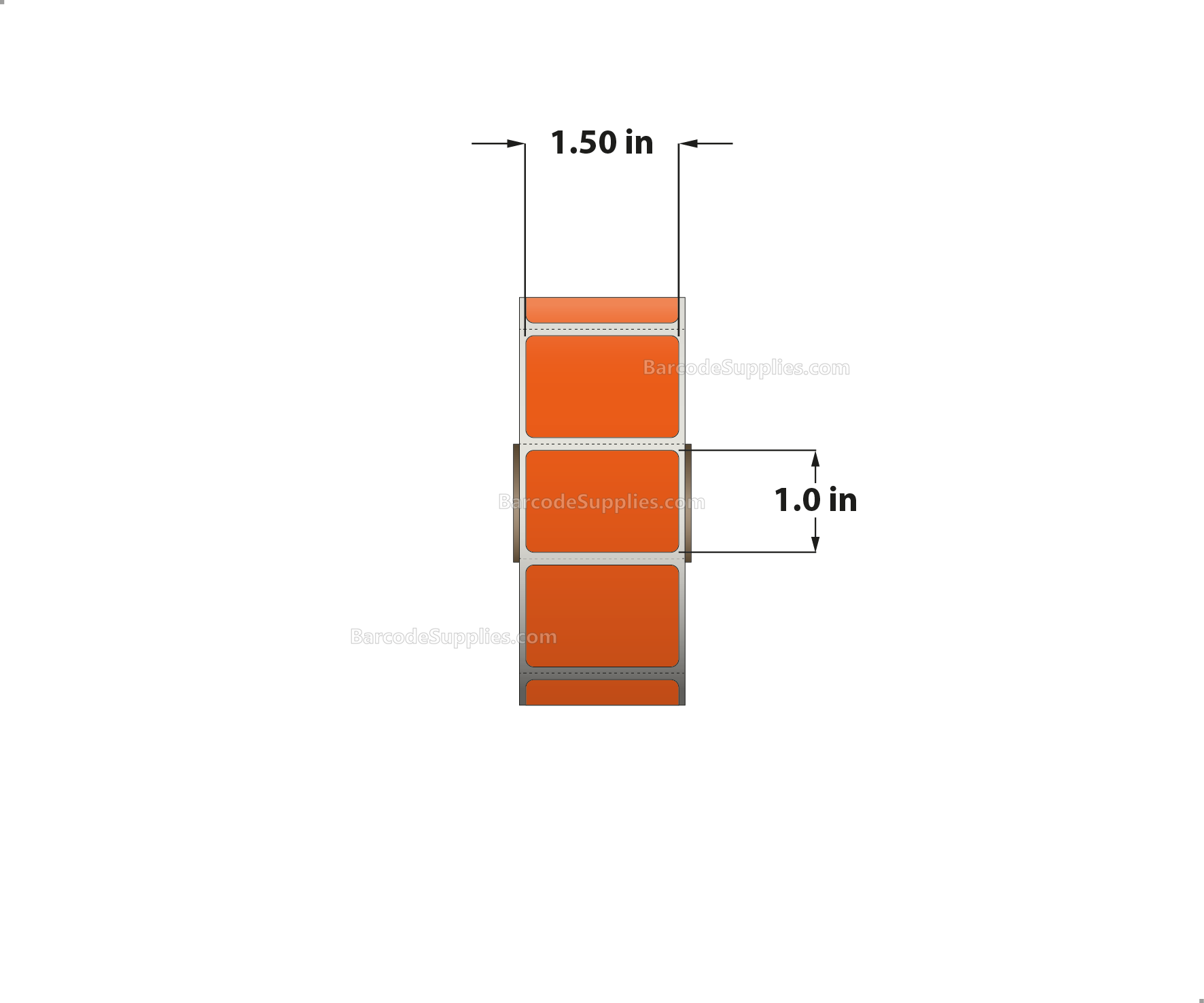 1.5 x 1 Direct Thermal Orange Labels With Acrylic Adhesive - Perforated - 1375 Labels Per Roll - Carton Of 12 Rolls - 16500 Labels Total - MPN: RD-15-1-1375-OR