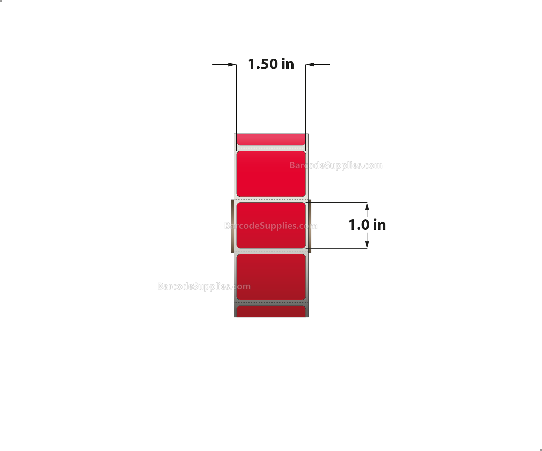 1.5 x 1 Direct Thermal Red Labels With Acrylic Adhesive - Perforated - 1375 Labels Per Roll - Carton Of 12 Rolls - 16500 Labels Total - MPN: RD-15-1-1375-RD