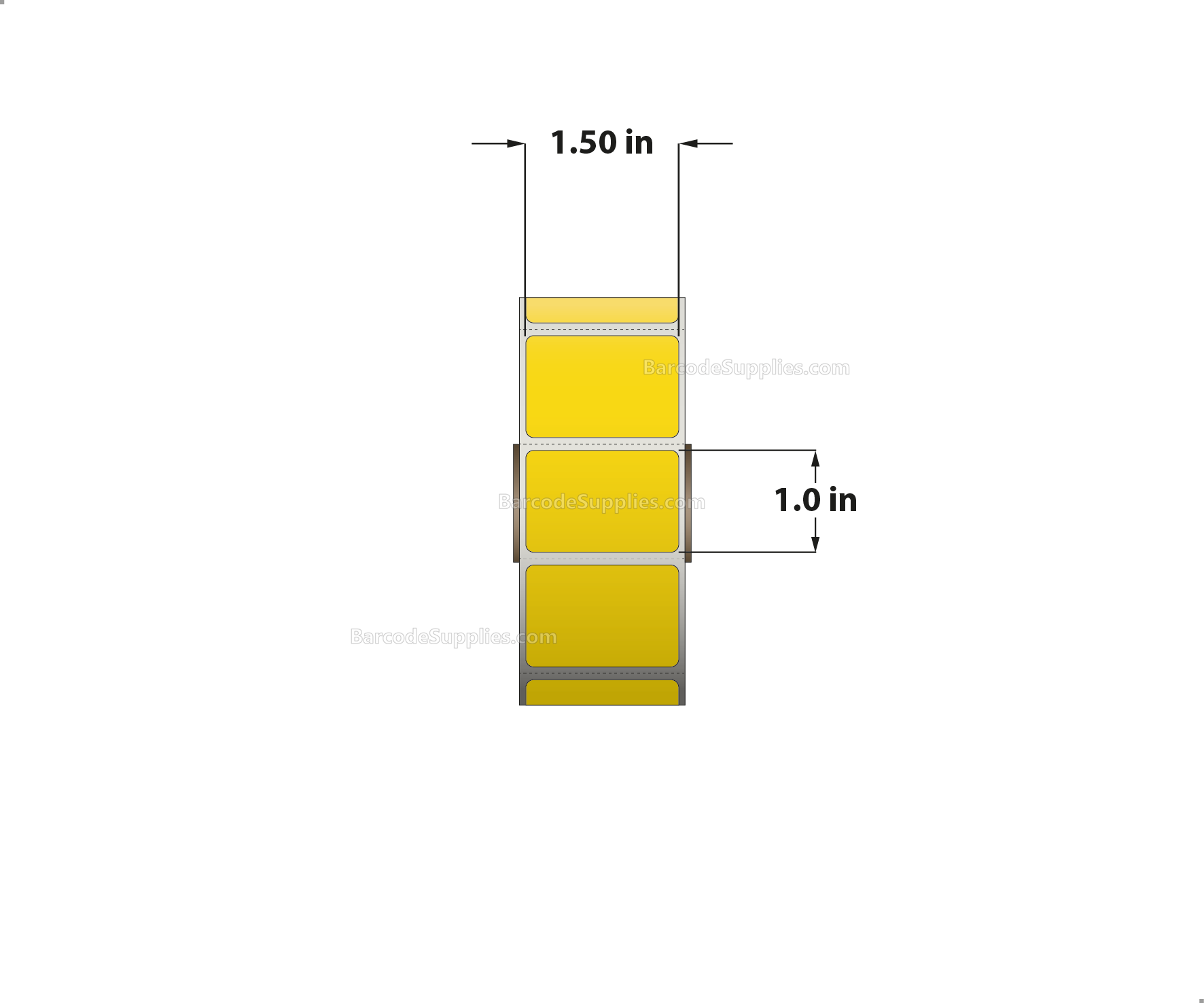 1.5 x 1 Direct Thermal Yellow Labels With Acrylic Adhesive - Perforated - 1375 Labels Per Roll - Carton Of 12 Rolls - 16500 Labels Total - MPN: RD-15-1-1375-YL
