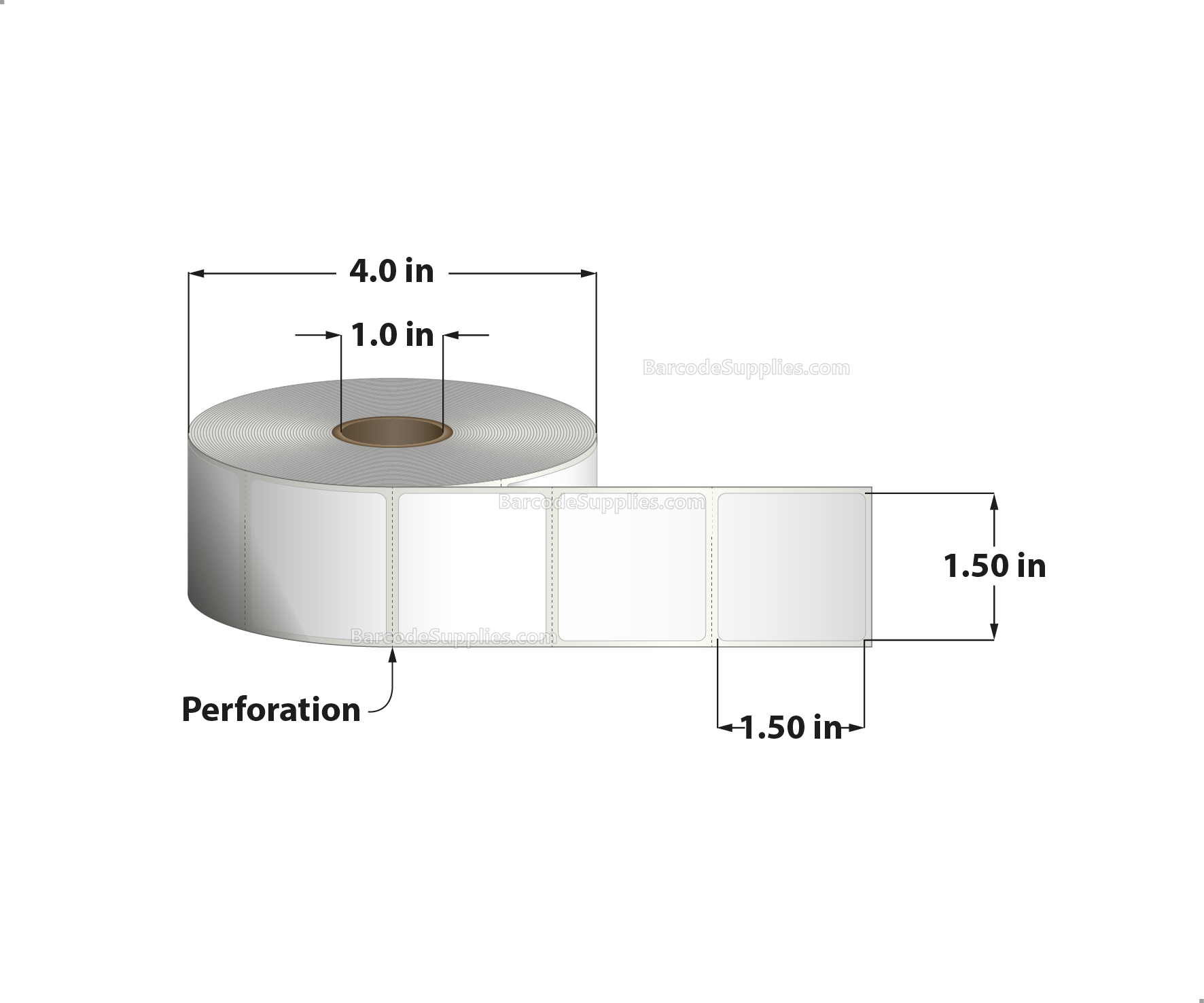 1.5 x 1.5 Direct Thermal White Labels With Acrylic Adhesive - Perforated - 960 Labels Per Roll - Carton Of 12 Rolls - 11520 Labels Total - MPN: RD-15-15-960-1