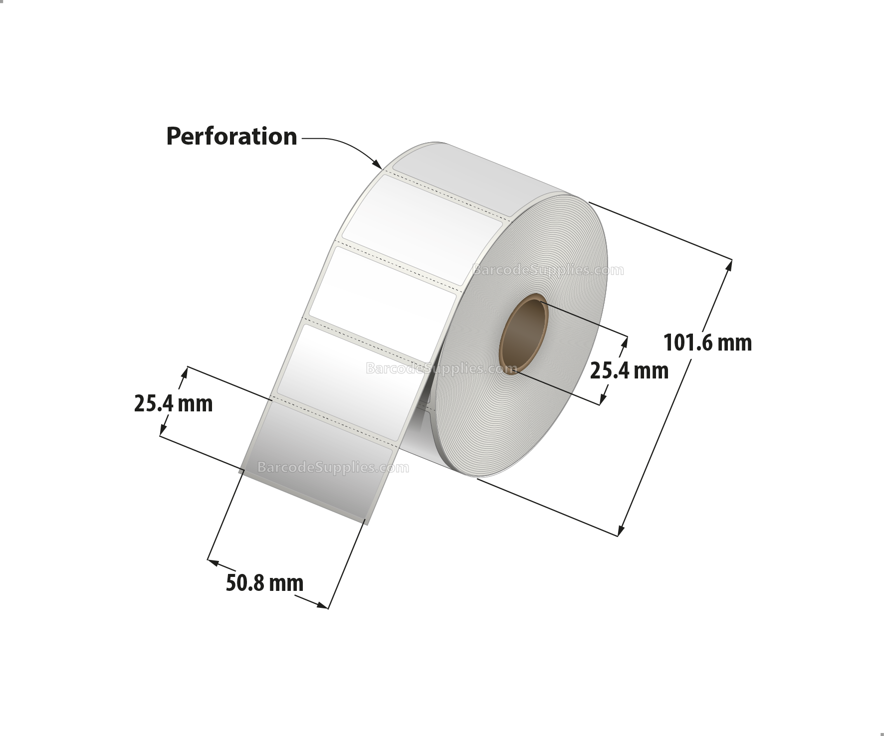 2 x 1 Thermal Transfer White Labels With Permanent Acrylic Adhesive - Perforated - 1380 Labels Per Roll - Carton Of 4 Rolls - 5520 Labels Total - MPN: TH21-14PTTPOLY