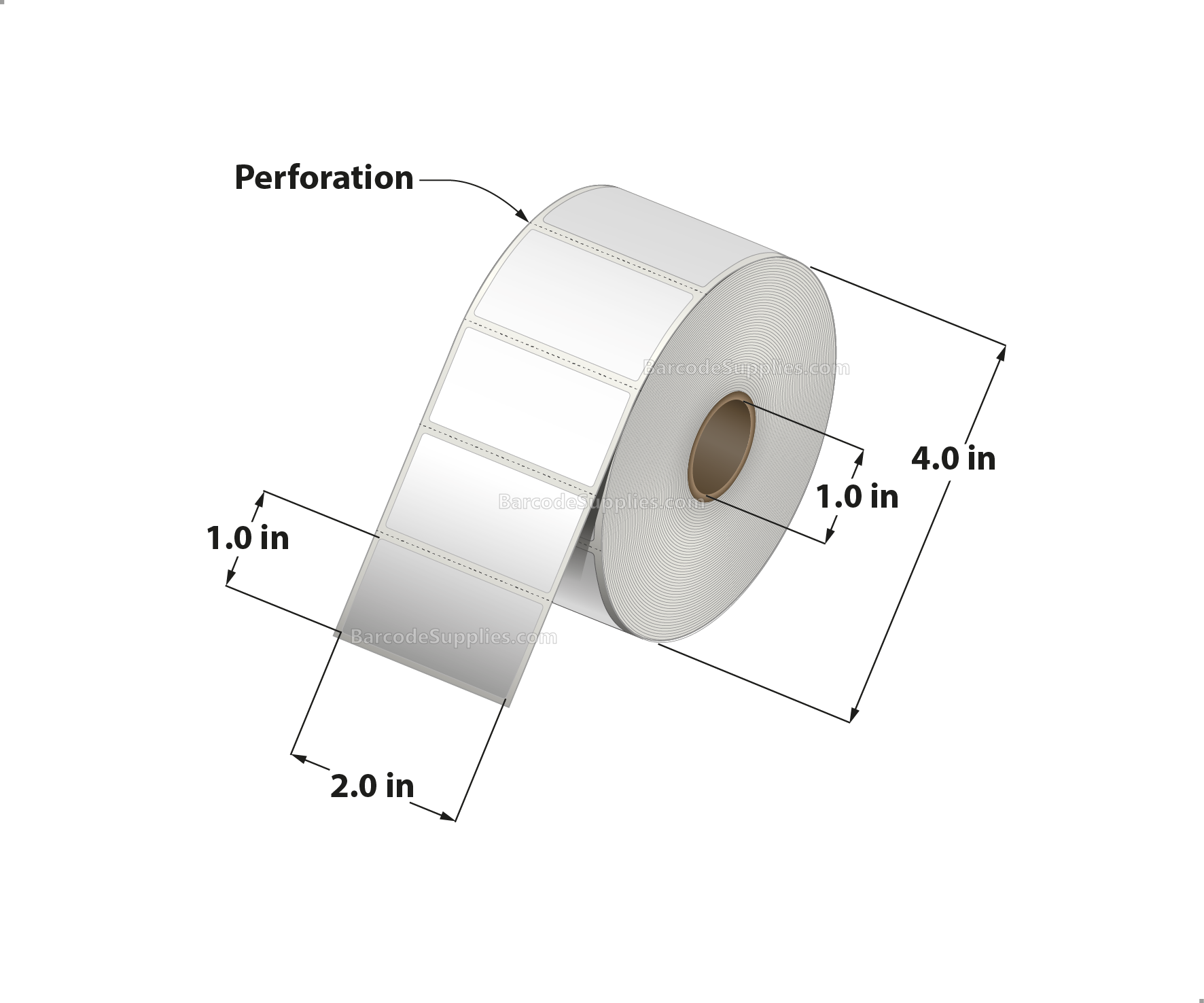 2 x 1 Direct Thermal White Labels With Rubber Adhesive - Perforated - 1310 Labels Per Roll - Carton Of 12 Rolls - 15720 Labels Total - MPN: RDT4-200100-1P