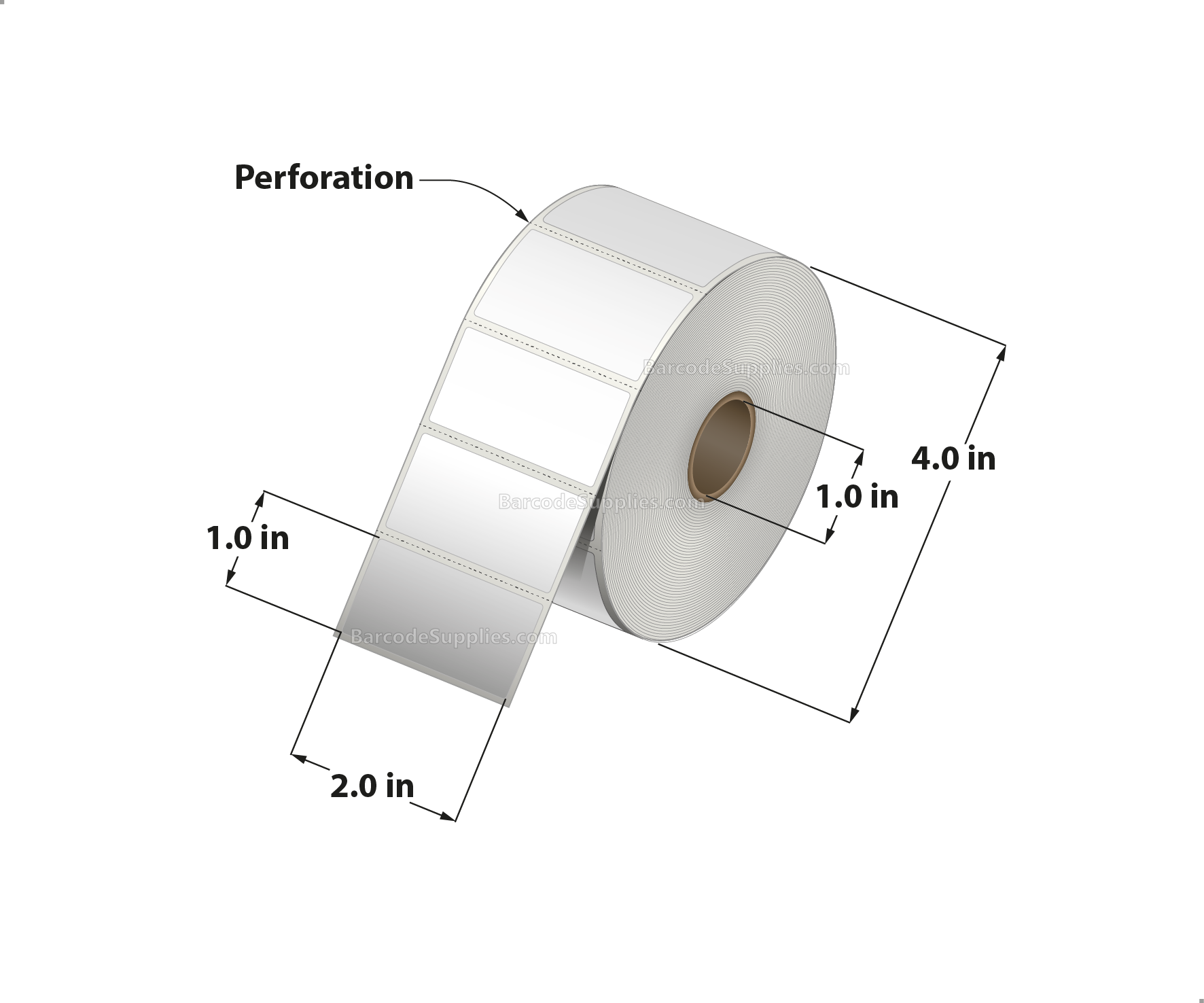2 x 1 Direct Thermal White Labels With Permanent Acrylic Adhesive - Perforated - 1400 Labels Per Roll - Carton Of 4 Rolls - 5600 Labels Total - MPN: DT21-14PDT