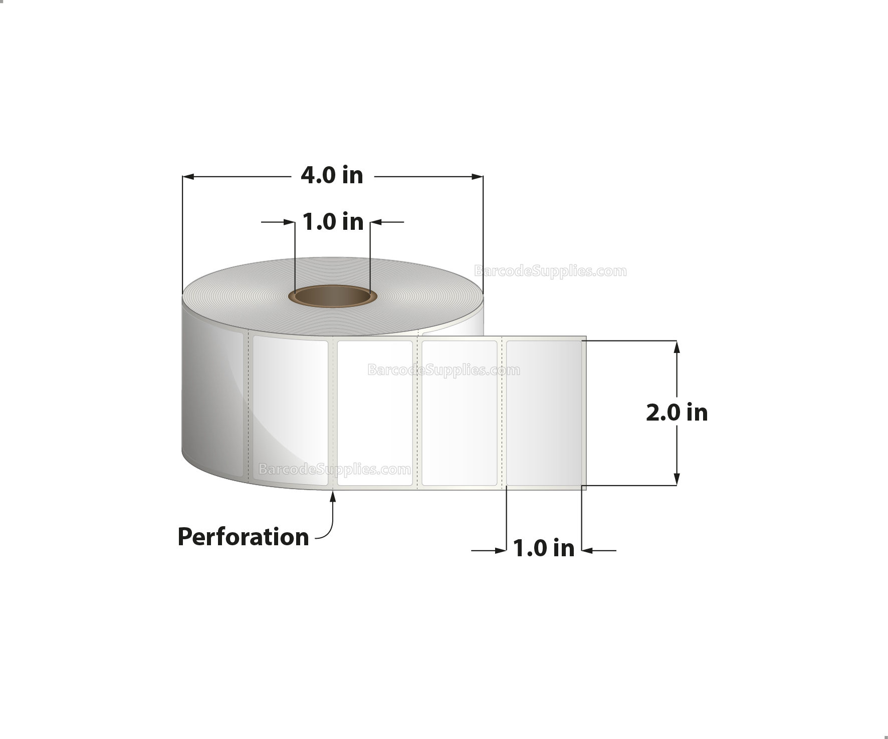 2 x 1 Thermal Transfer White Labels With Permanent Acrylic Adhesive - Perforated - 1380 Labels Per Roll - Carton Of 4 Rolls - 5520 Labels Total - MPN: TH21-14PTTPOLY
