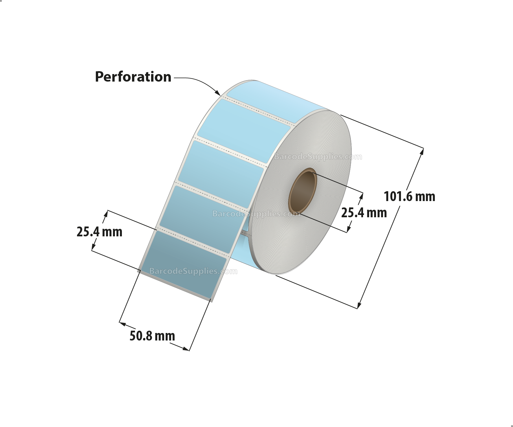 2 x 1 Direct Thermal Blue Labels With Acrylic Adhesive - Perforated - 1375 Labels Per Roll - Carton Of 12 Rolls - 16500 Labels Total - MPN: RD-2-1-1375-BL