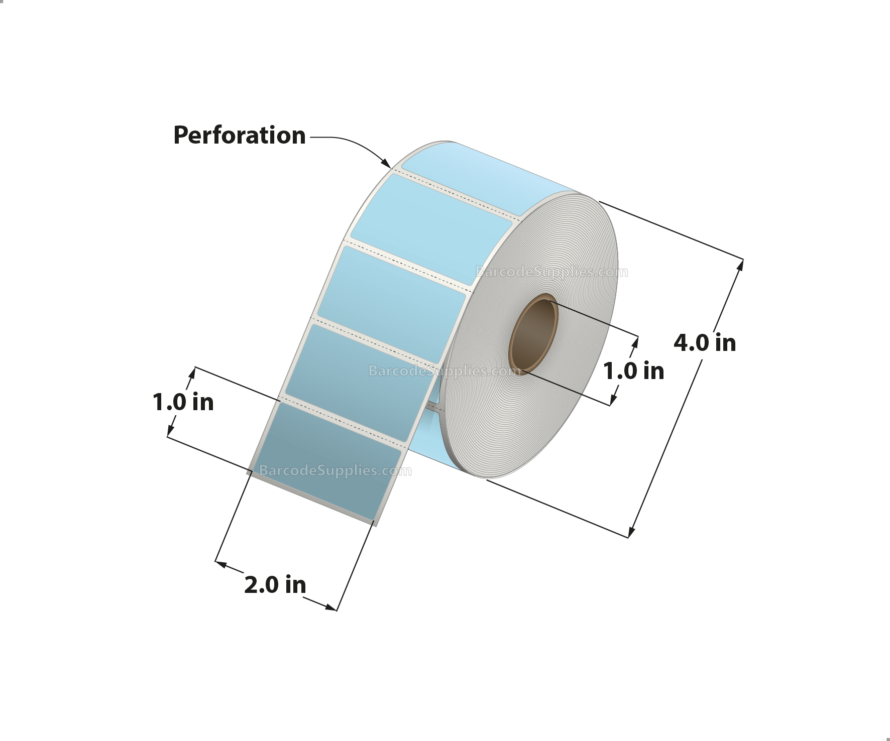 2 x 1 Direct Thermal Blue Labels With Acrylic Adhesive - Perforated - 1375 Labels Per Roll - Carton Of 12 Rolls - 16500 Labels Total - MPN: RD-2-1-1375-BL