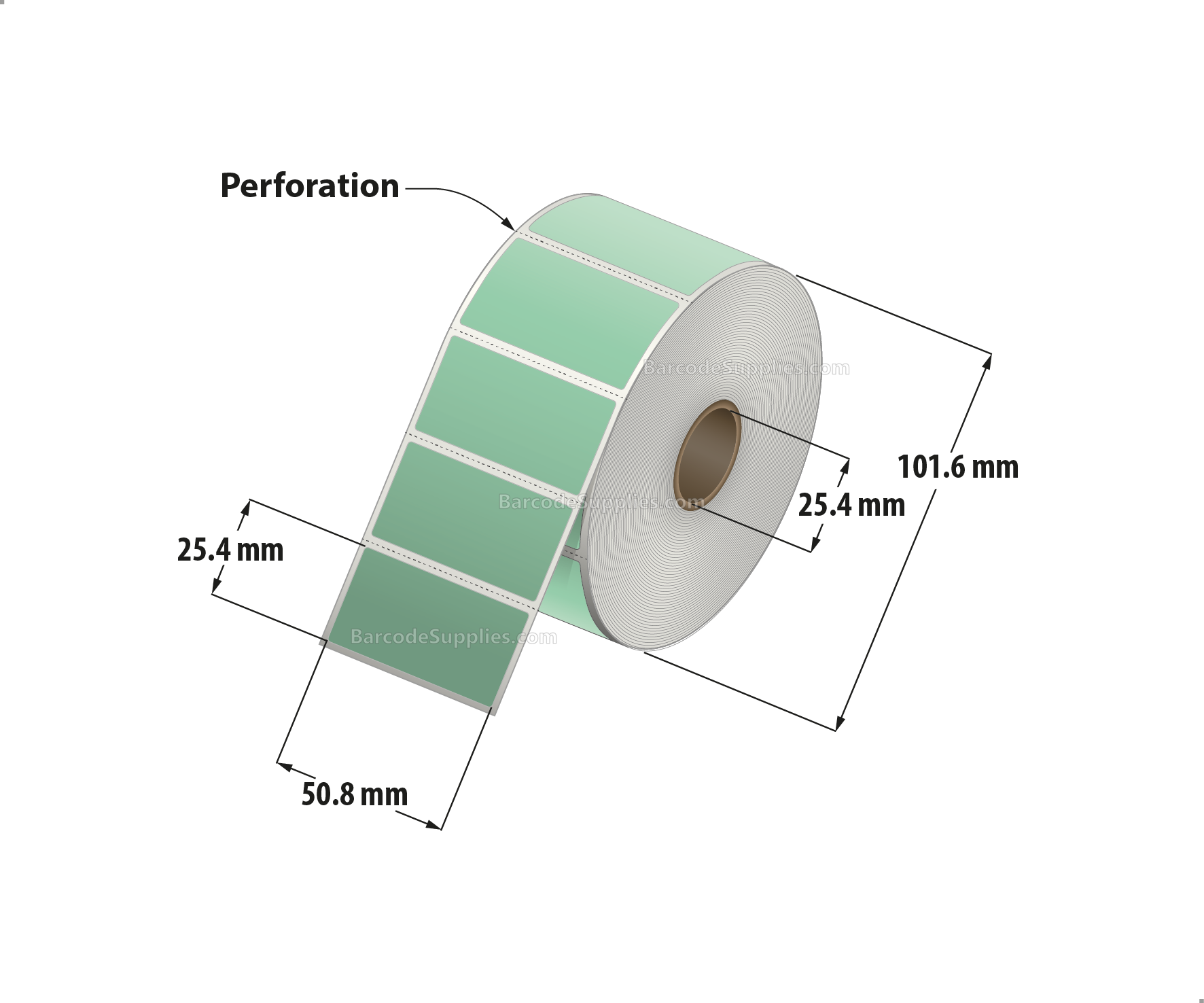 2 x 1 Direct Thermal Green Labels With Acrylic Adhesive - Perforated - 1375 Labels Per Roll - Carton Of 12 Rolls - 16500 Labels Total - MPN: RD-2-1-1375-GR