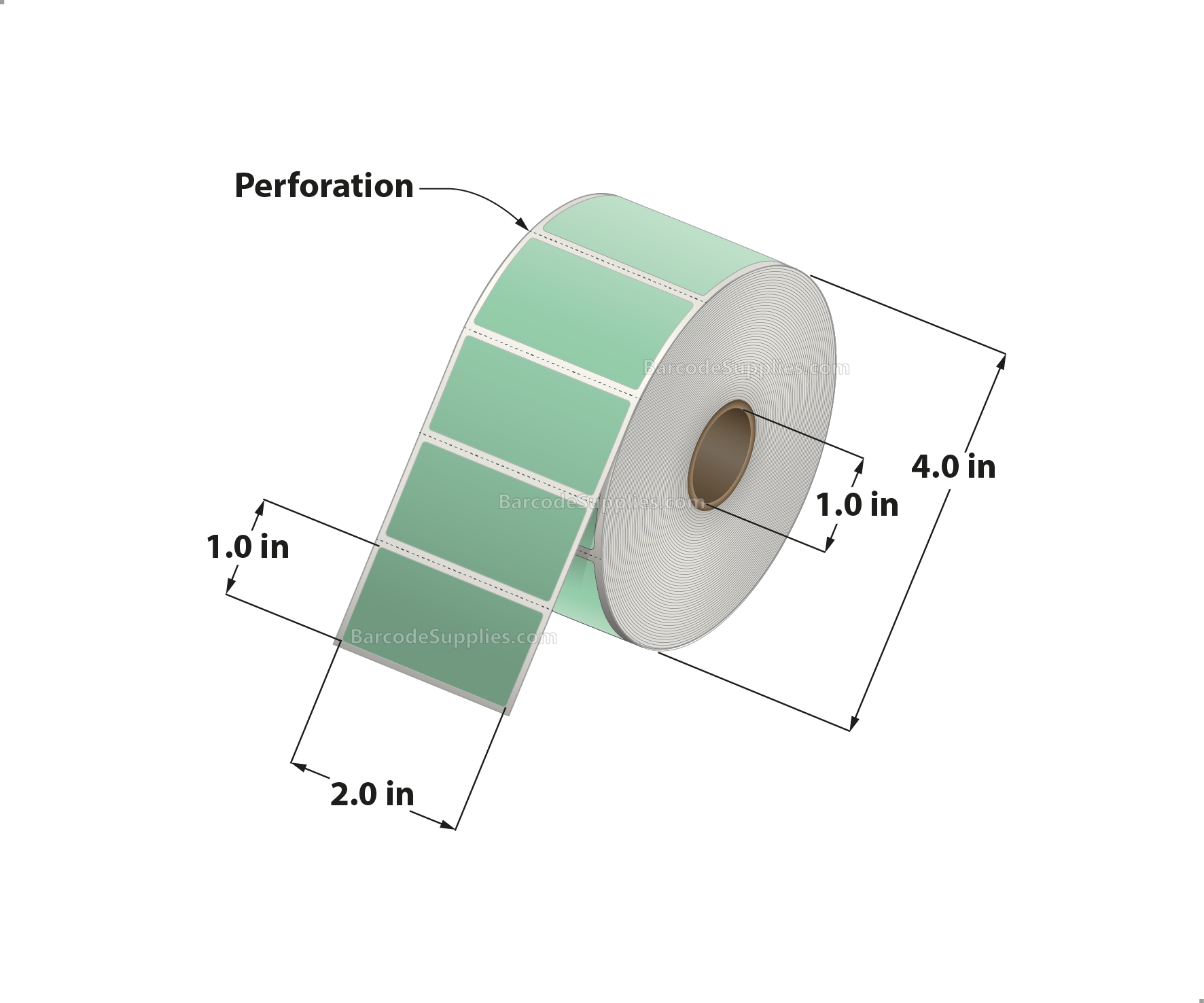 2 x 1 Direct Thermal Green Labels With Acrylic Adhesive - Perforated - 1375 Labels Per Roll - Carton Of 12 Rolls - 16500 Labels Total - MPN: RD-2-1-1375-GR