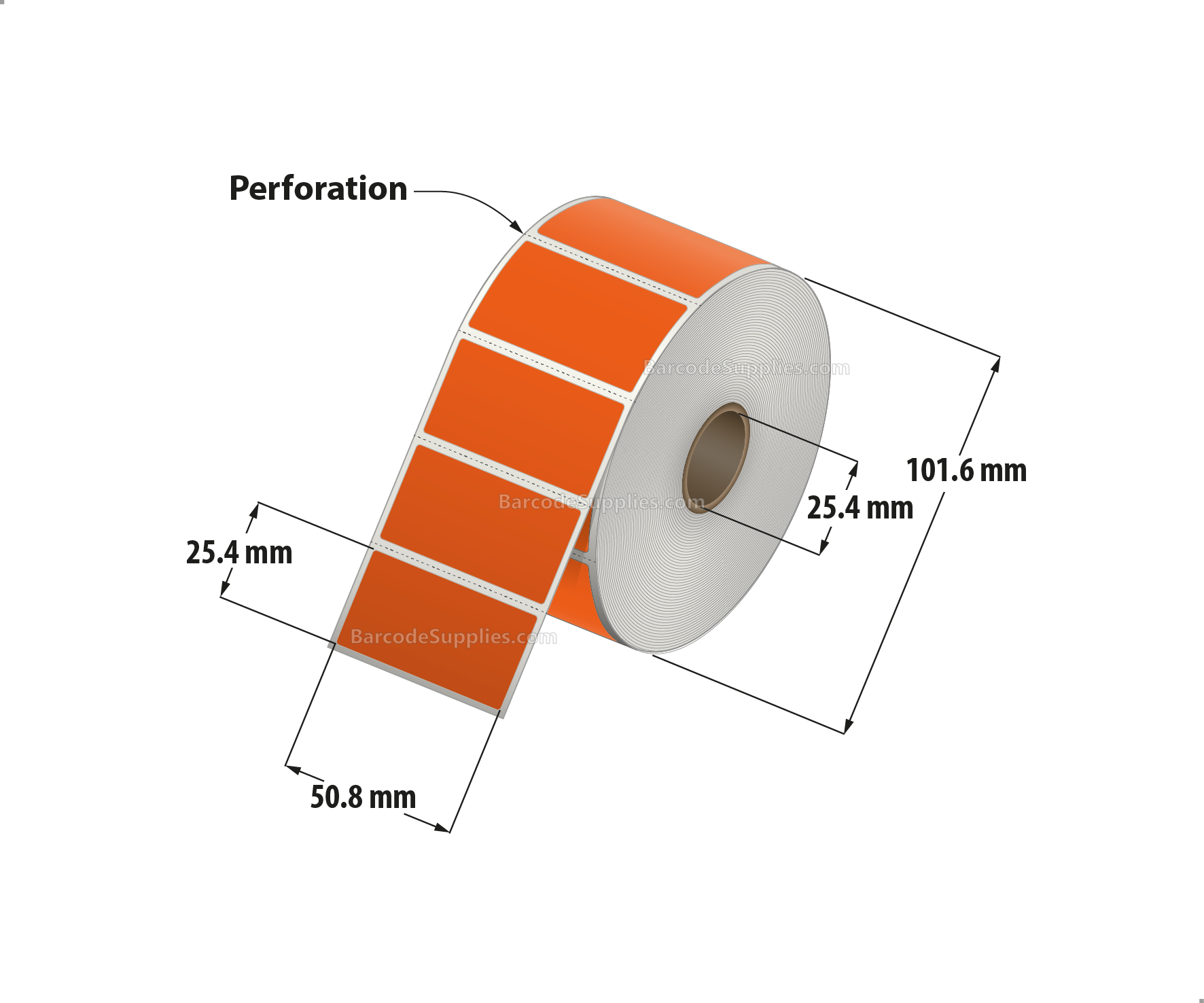 2 x 1 Direct Thermal Orange Labels With Acrylic Adhesive - Perforated - 1375 Labels Per Roll - Carton Of 12 Rolls - 16500 Labels Total - MPN: RD-2-1-1375-OR
